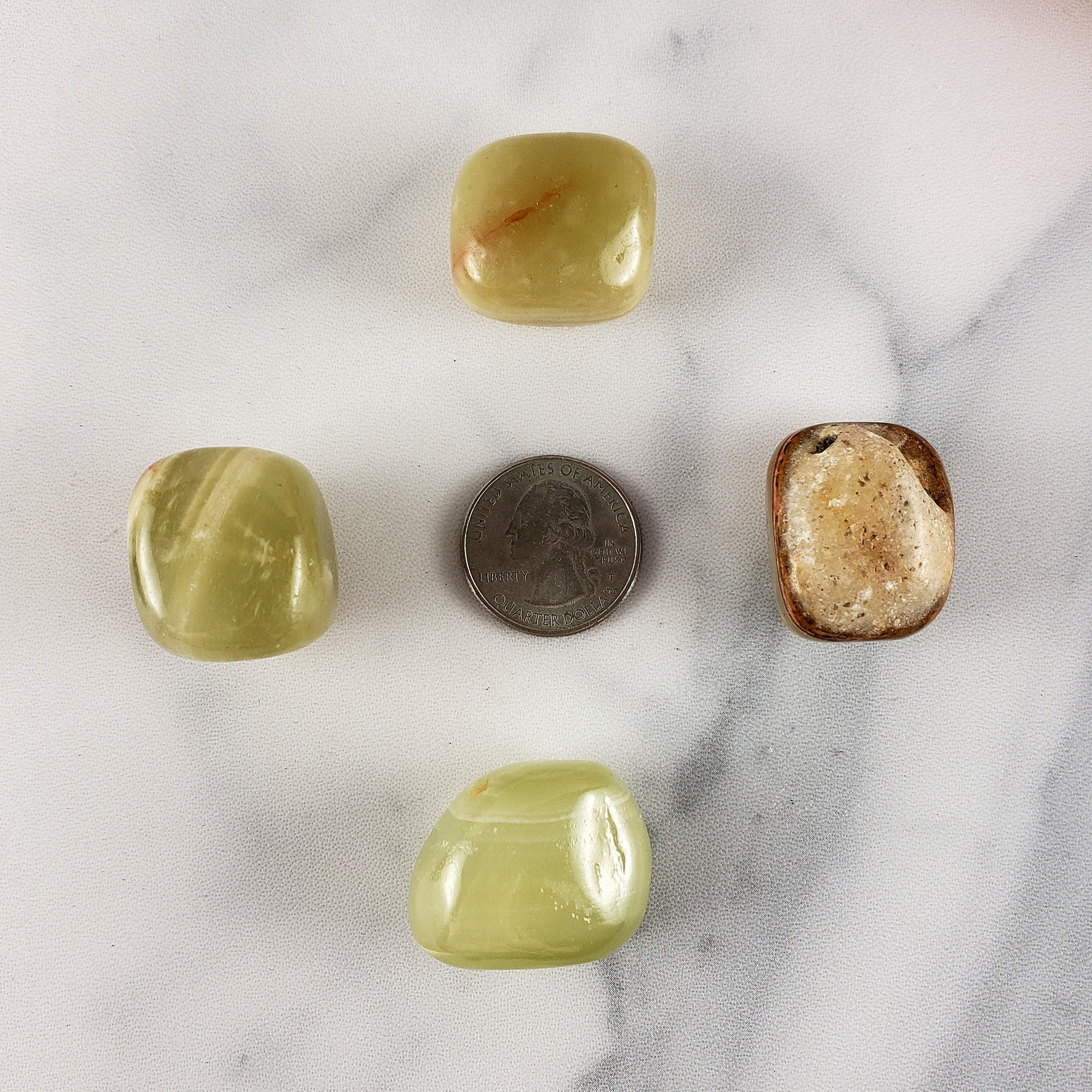 Green Calcite Crystal with Aragonite Natural Tumbled Stone | aka Marble Green Onyx - 3