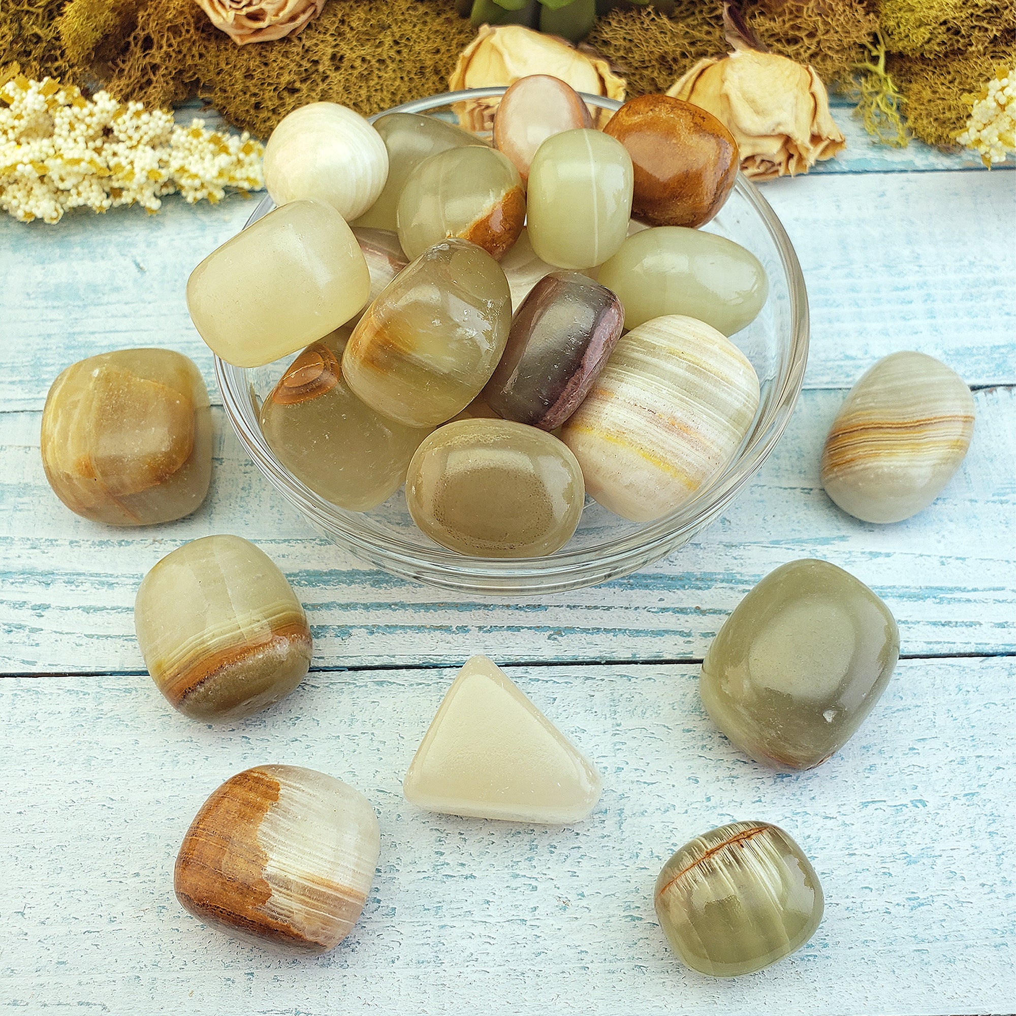 Green Calcite Crystal with Aragonite Natural Tumbled Stone | aka Marble Green Onyx - 5