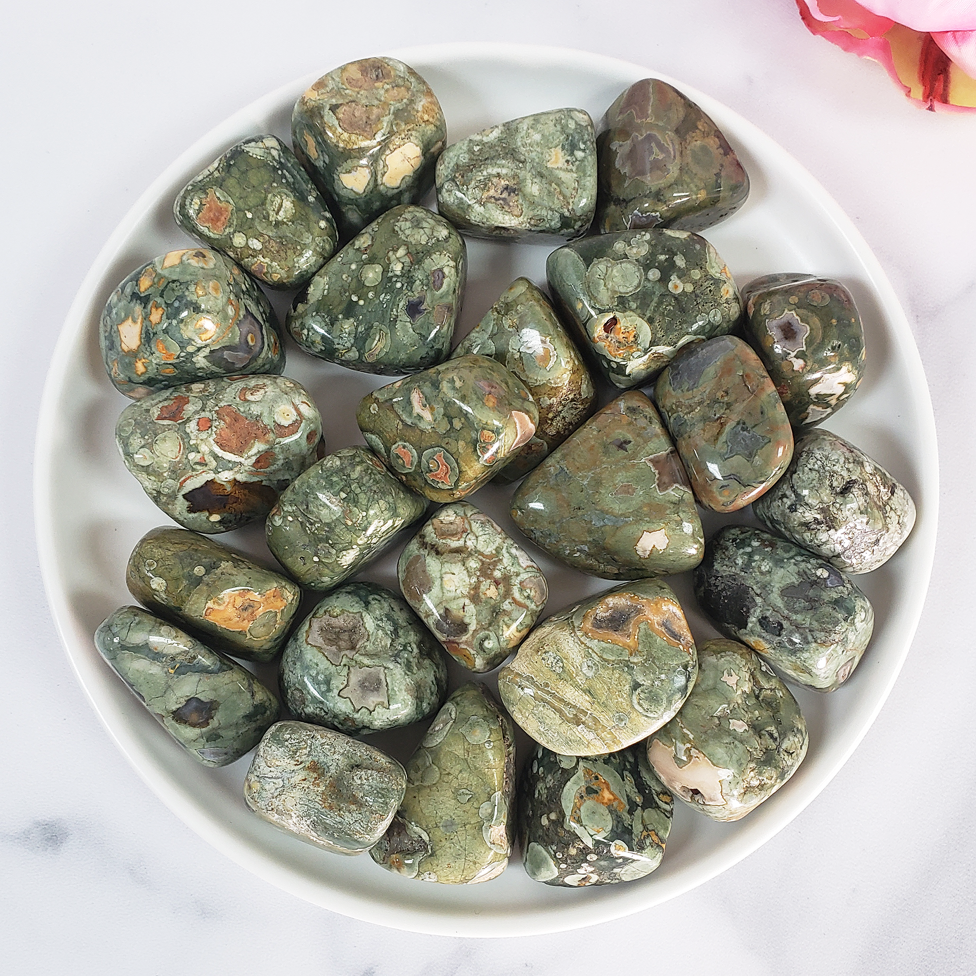 Green Rainforest Rhyolite Rock Natural Tumbled Stone - 2