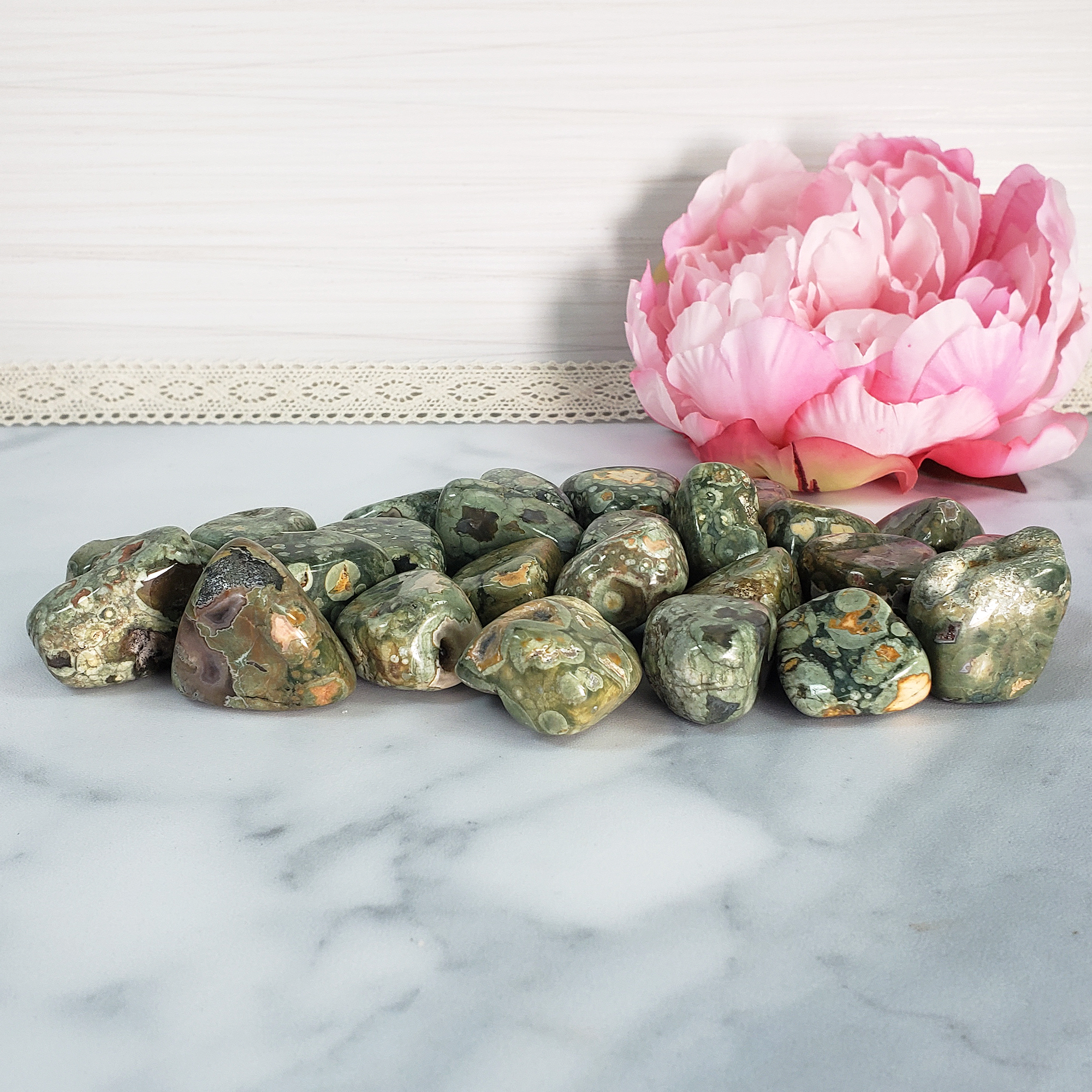 Green Rainforest Rhyolite Rock Natural Tumbled Stone - 1