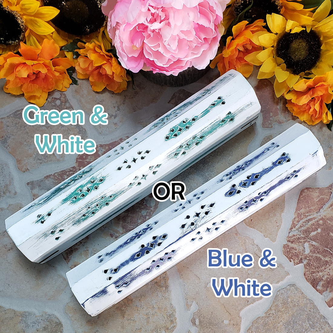 Rustic Incense Sampler Gift Box - Storage Box, Incense Burner Tray, & 50 Incense Sticks! - Choose Your Color