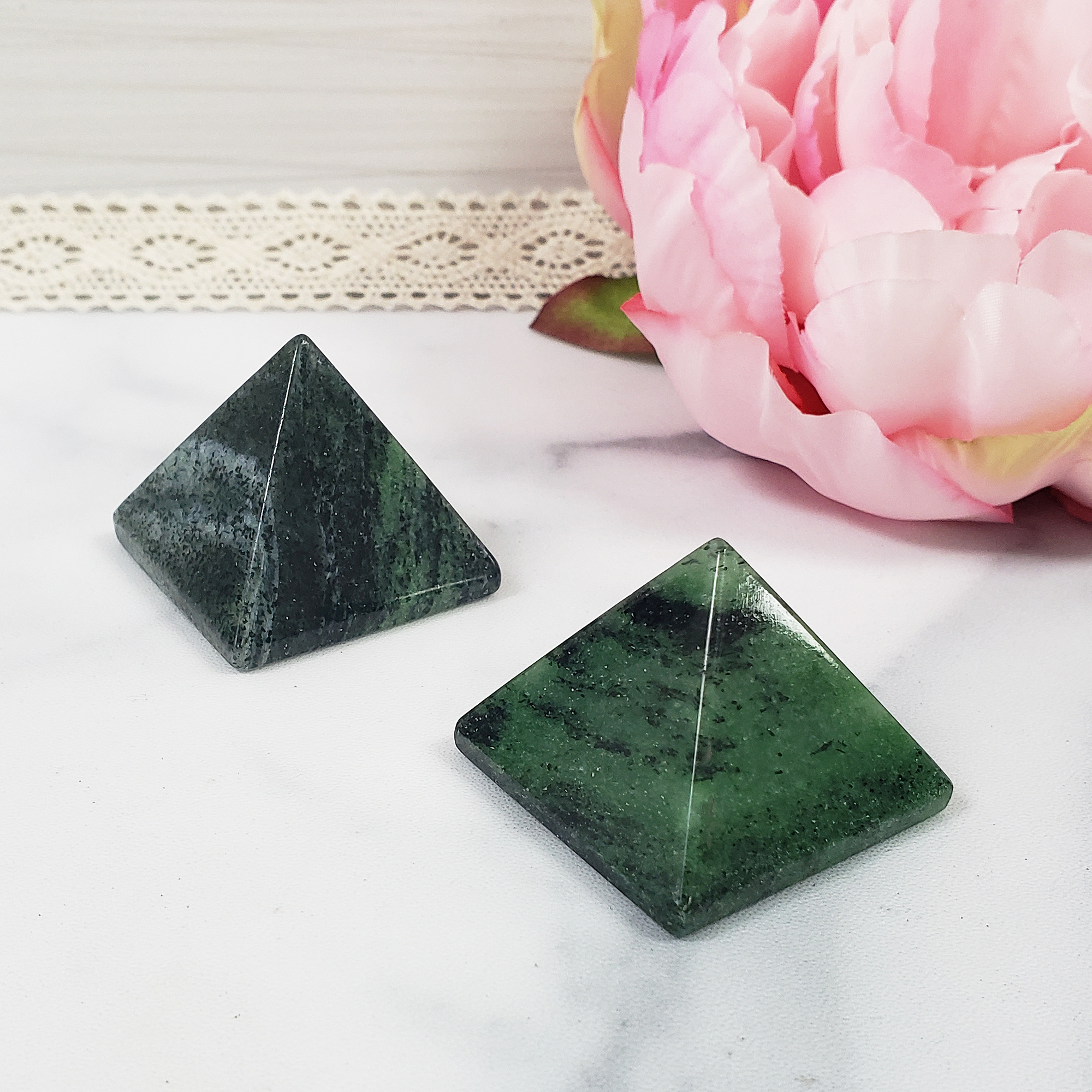 Green Zoisite Stone Natural Gemstone Crystal Pyramid | 30-35mm - A