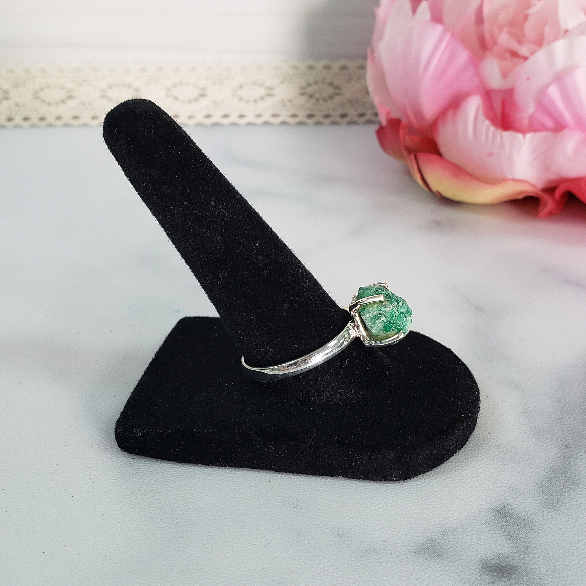 Raw Emerald Stone 925 Sterling Silver Ring - Gretta - 1