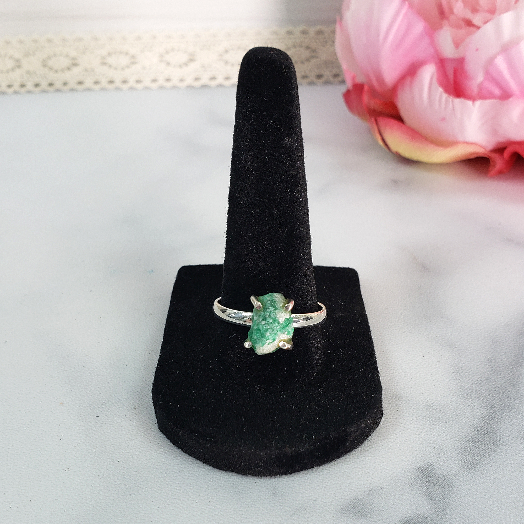 Raw Emerald Stone 925 Sterling Silver Ring - Gretta