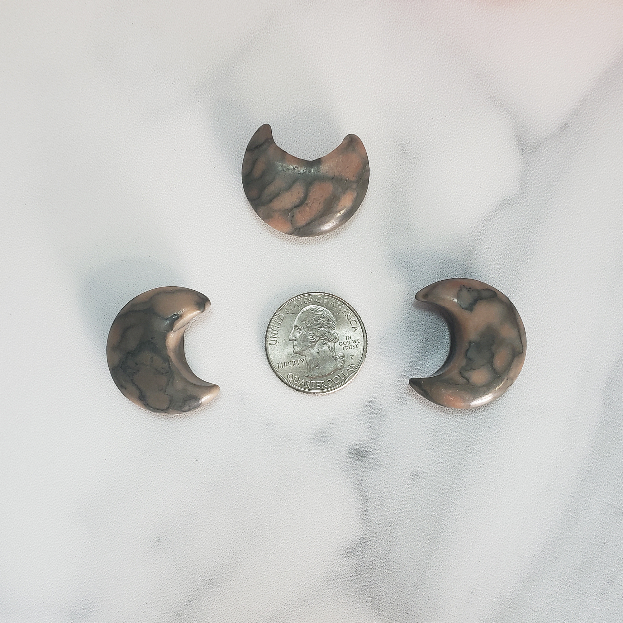 Grey Bamboo Jasper Stone Natural Crystal Crescent Moon Carving Fidget Stone - Size Comparison