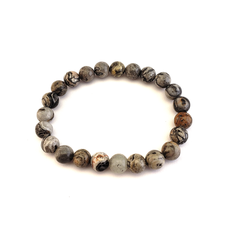 Grey Picasso Jasper Map Jasper 7-8mm Bead Bracelet