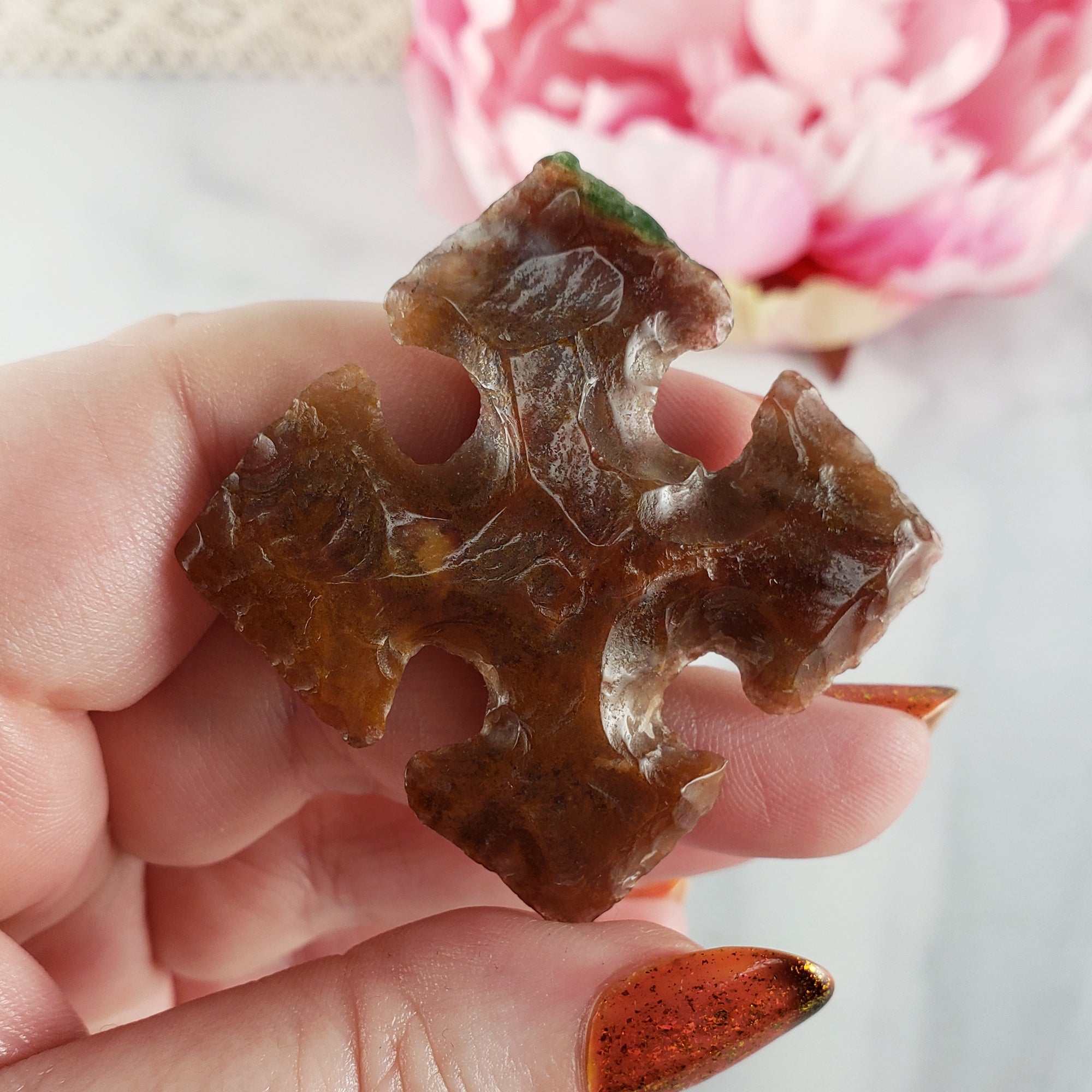 Unique Agate Crystal Carving Natural Gemstone Shape Compass Directions | Wanderer