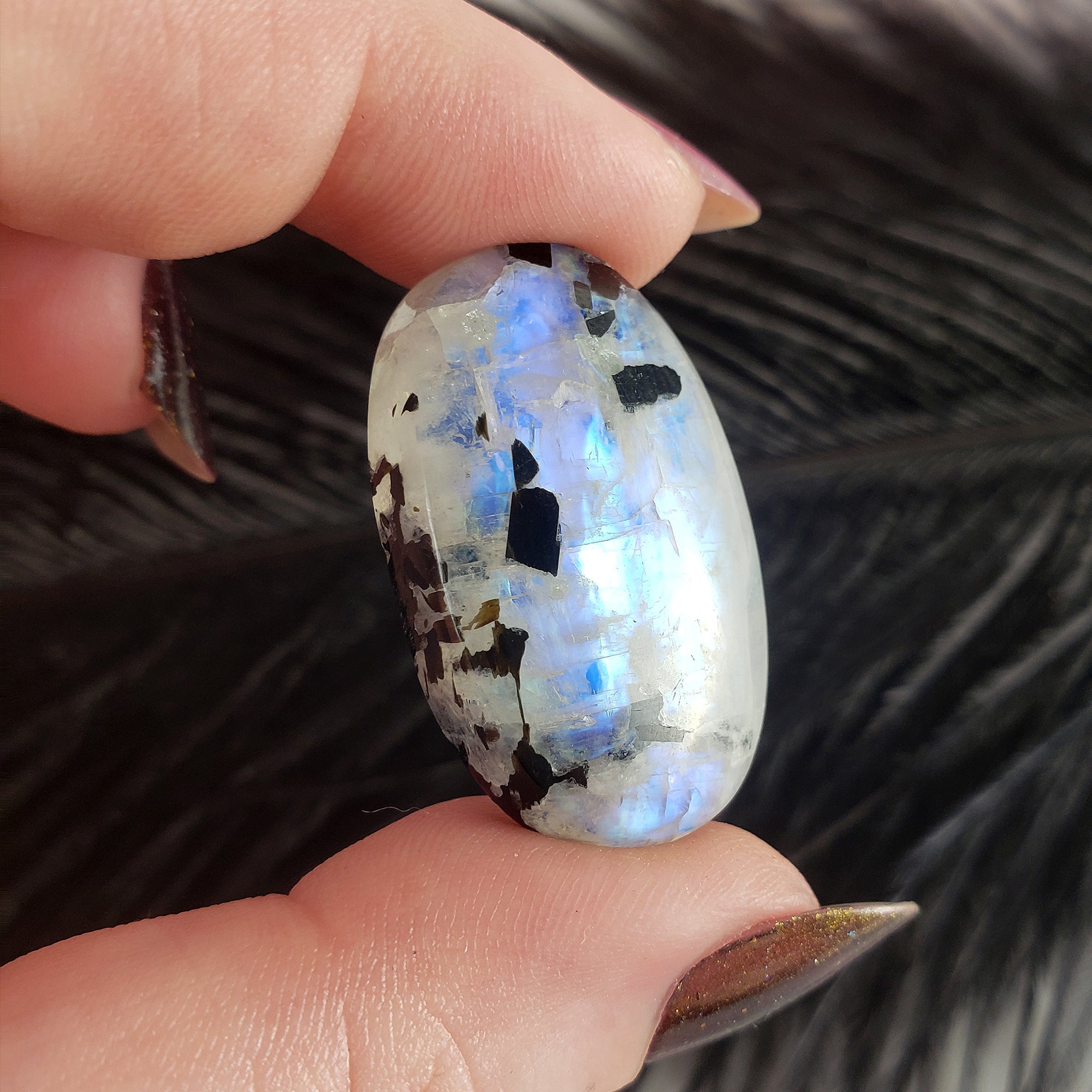 Unique 42 Carat Flashy Rainbow Moonstone Crystal Cabochon Natural High Quality Gemstone | Harmonic