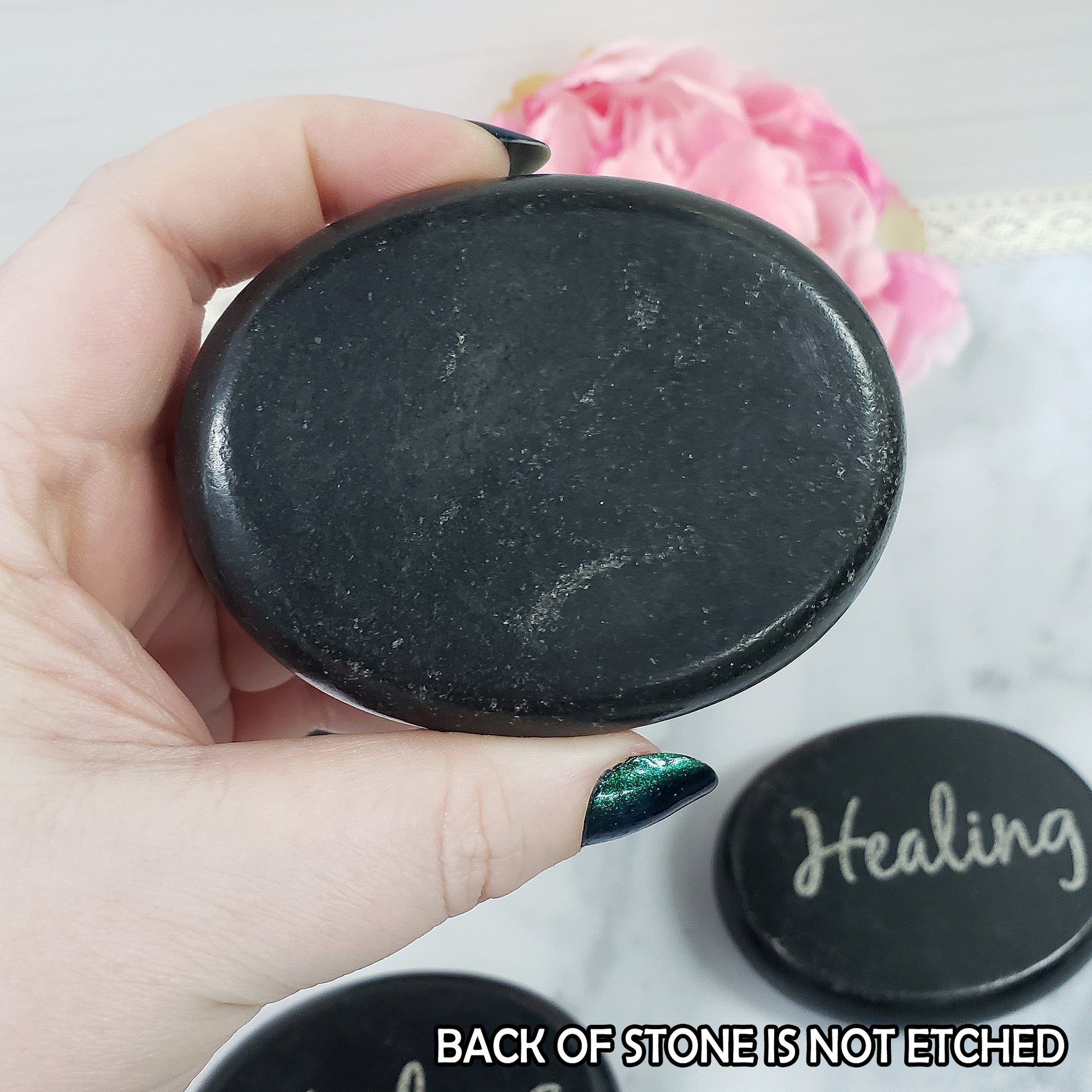 Black Basalt Rock Natural Crystal Etched Affirmation Stone | Healing - 4