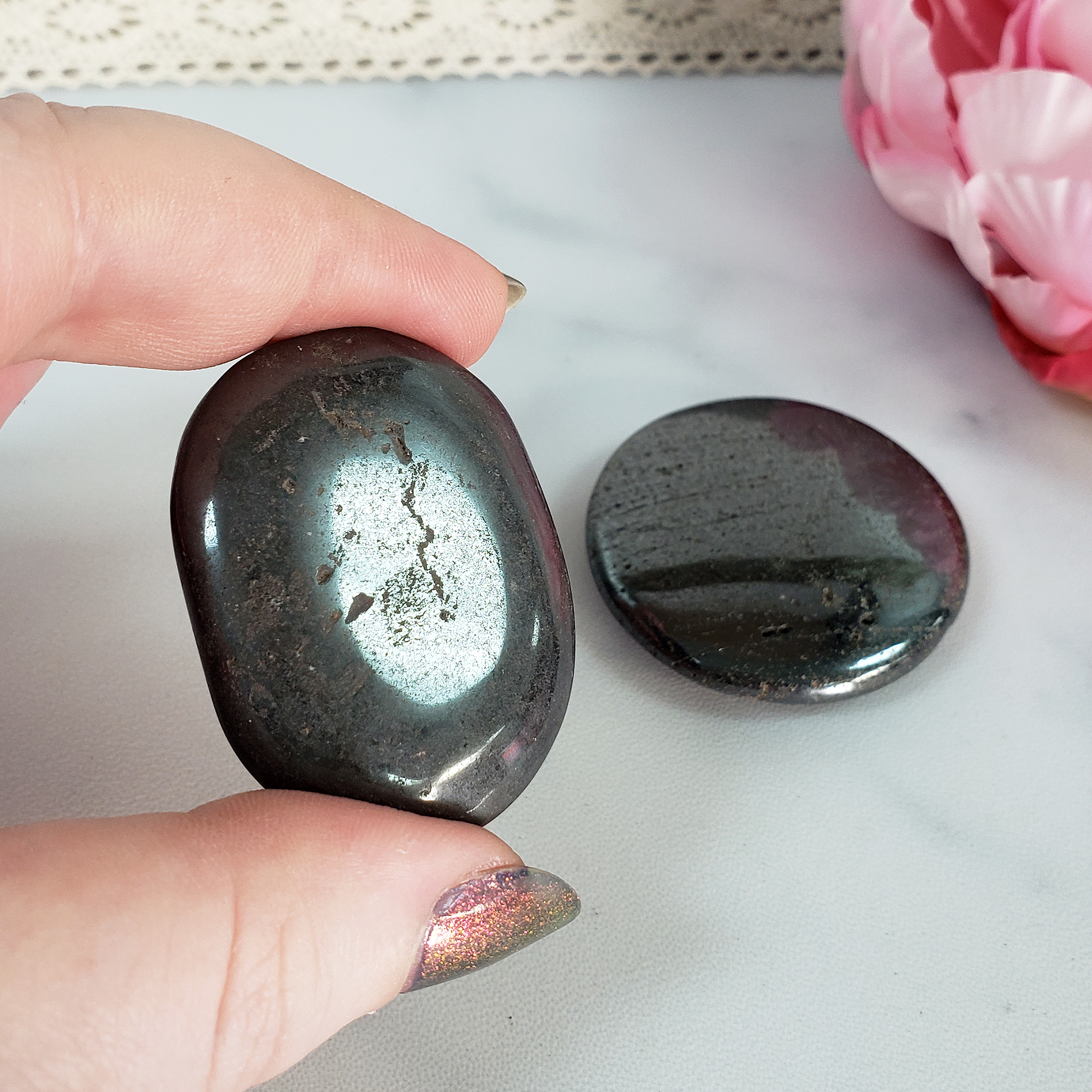 Hematite Natural Crystal Palm Stone Worry Stone Meditation Tool - 1