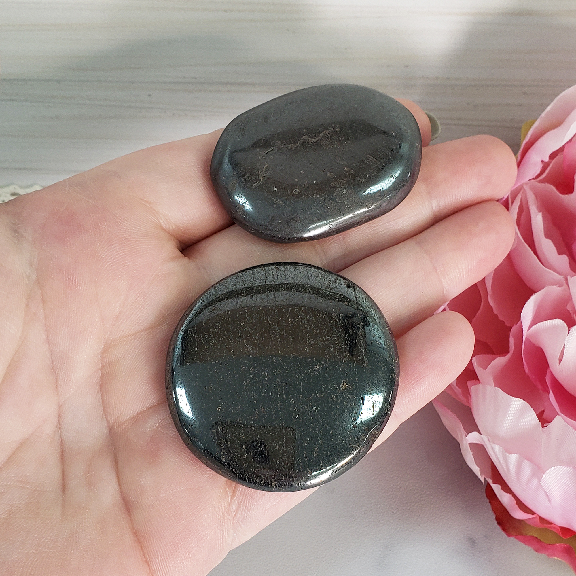 Hematite Natural Crystal Palm Stone Worry Stone Meditation Tool - 2