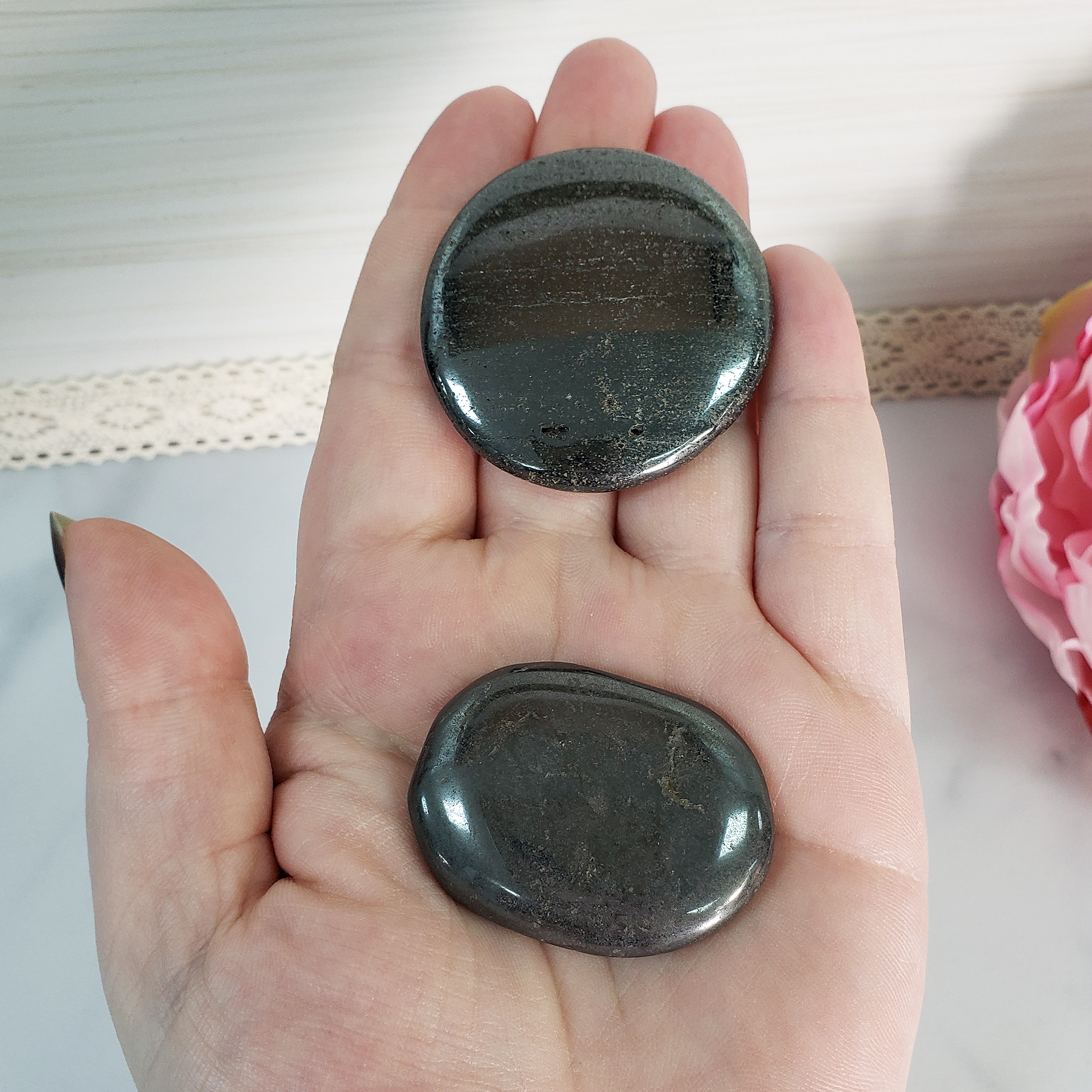 Hematite Natural Crystal Palm Stone Worry Stone Meditation Tool - 4