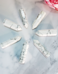White Howlite Crystal Tower Natural Gemstone Point Obelisk Tower | MEDIUM - Pointing Inward