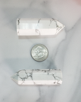 White Howlite Crystal Tower Natural Gemstone Point Obelisk Tower | MEDIUM - Size Comparison