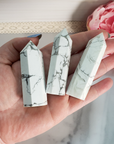 White Howlite Crystal Tower Natural Gemstone Point Obelisk Tower | MEDIUM - In Hand