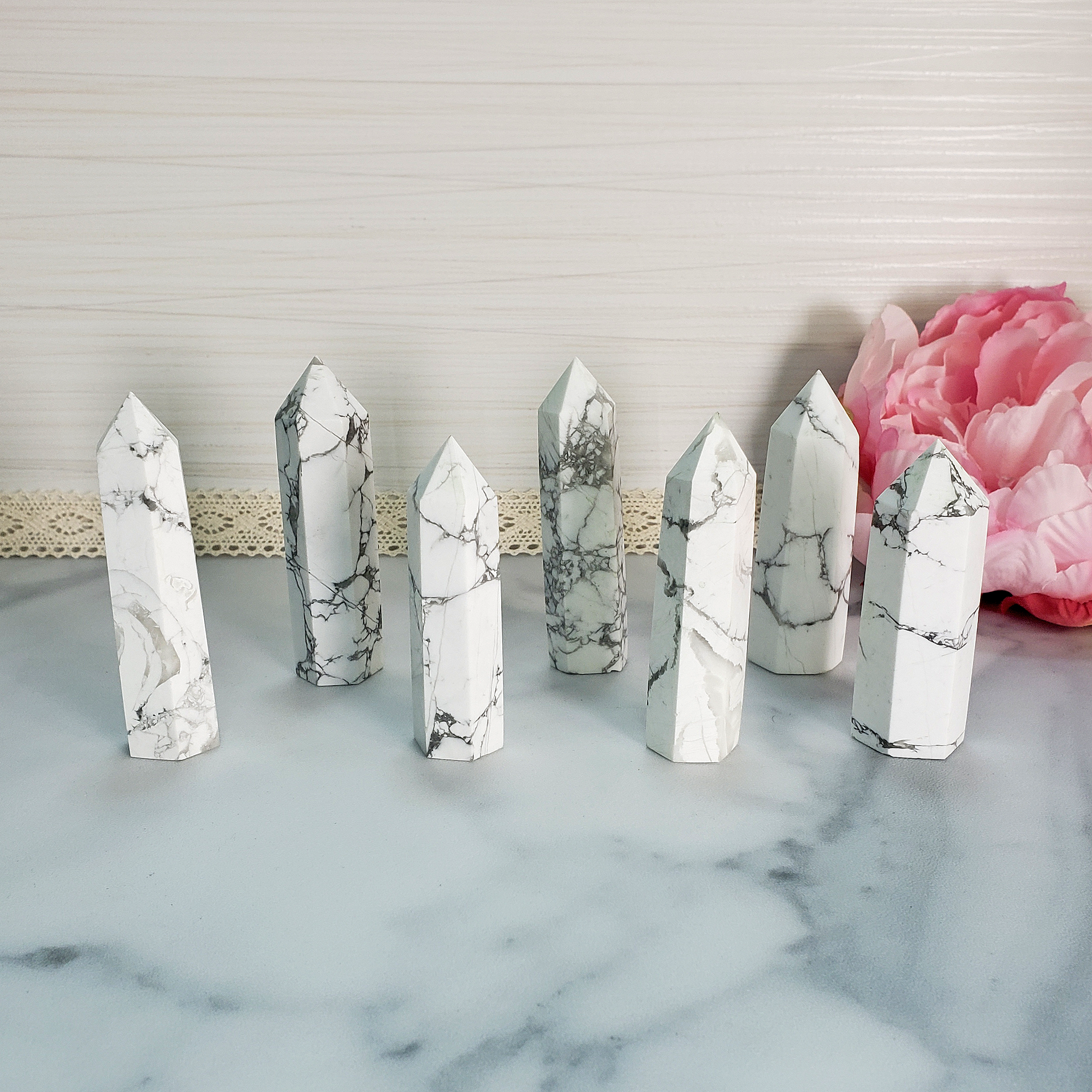 White Howlite Crystal Tower Natural Gemstone Point Obelisk Tower | MEDIUM - White Howlite Crystal Obelisks