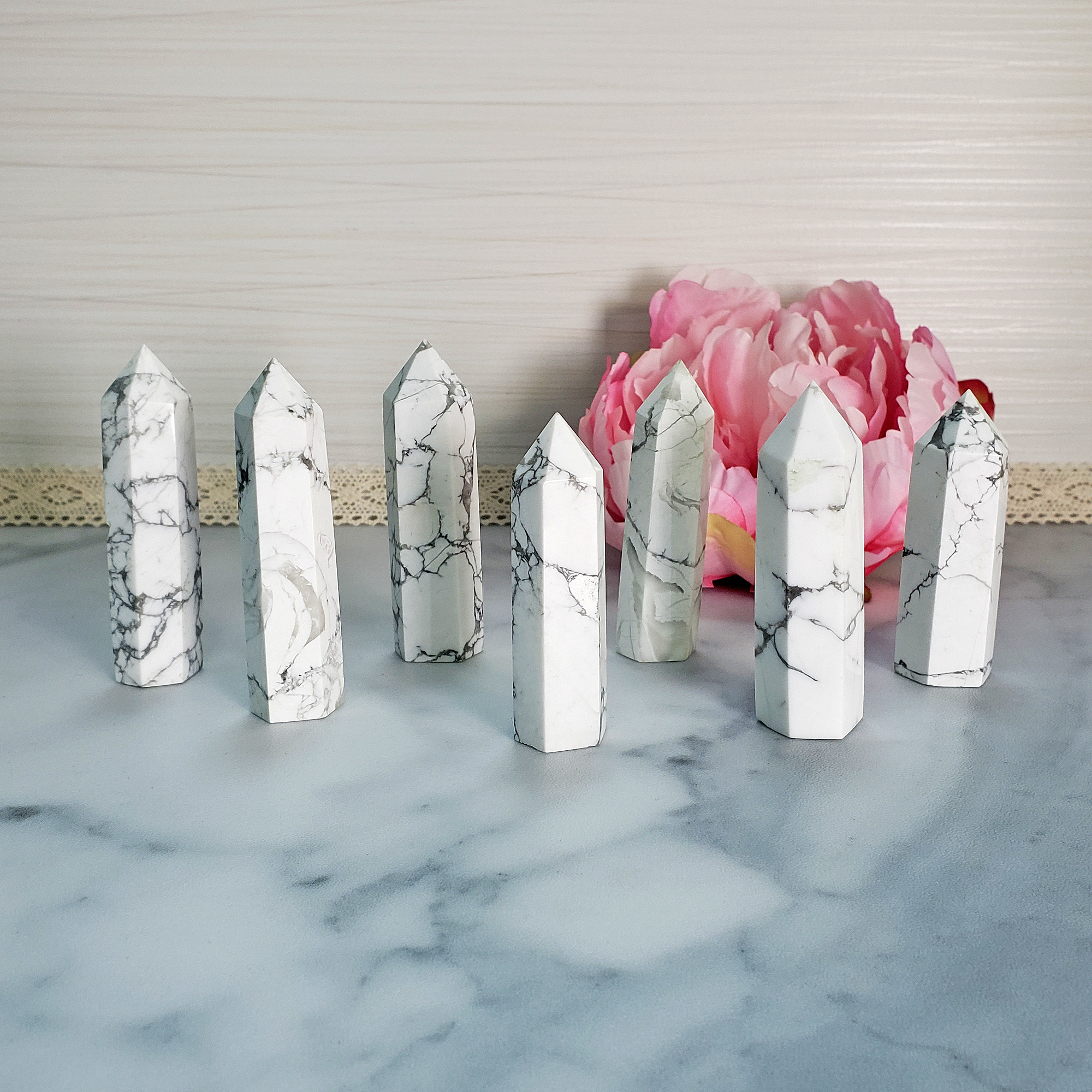 White Howlite Crystal Tower Natural Gemstone Point Obelisk Tower | MEDIUM - White Howlite Stone Towers