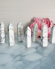 White Howlite Crystal Tower Natural Gemstone Point Obelisk Tower | MEDIUM - White Howlite Stone Towers