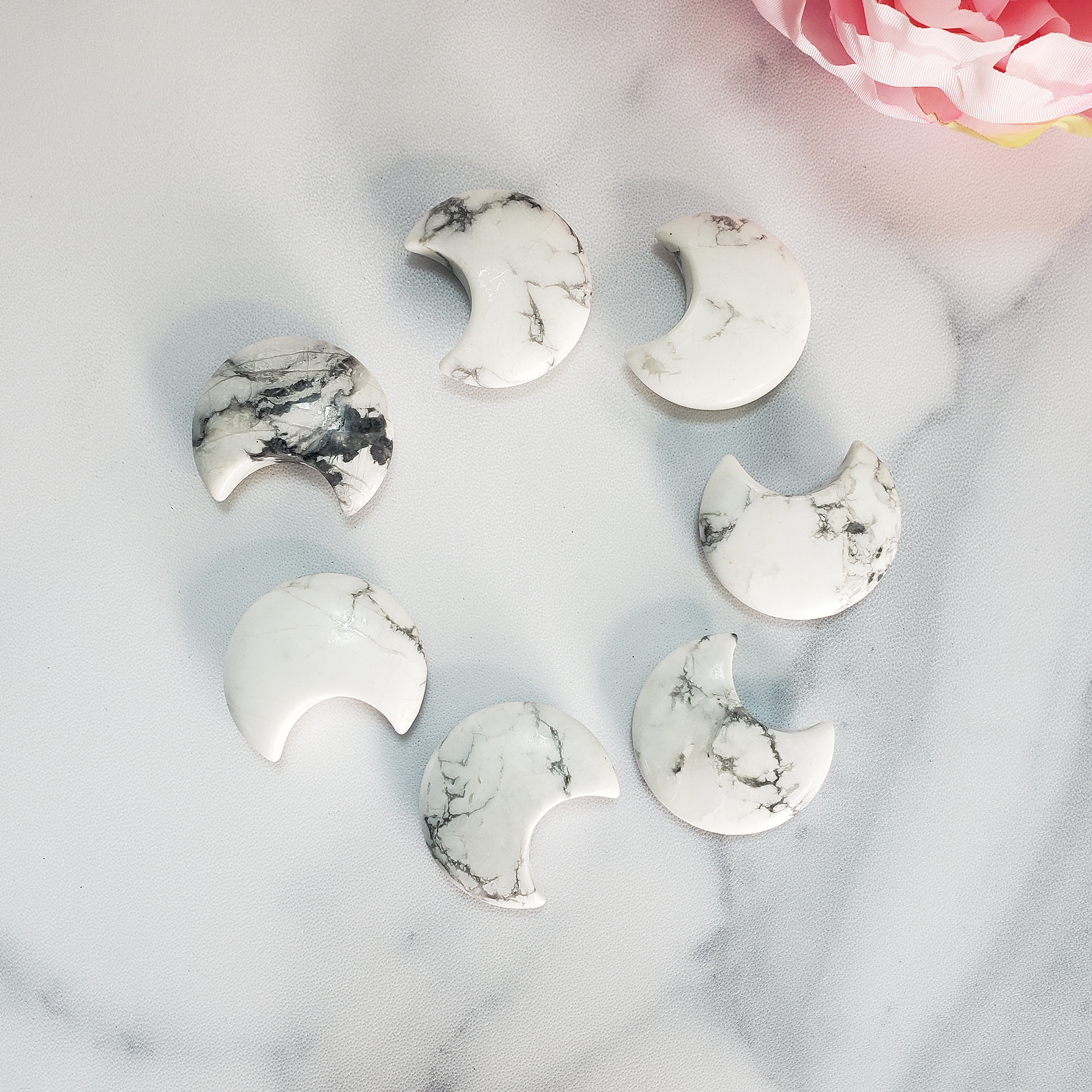 Howlite Natural Crystal Crescent Moon Carving Fidget Stone - White Howlite Crystal Moons