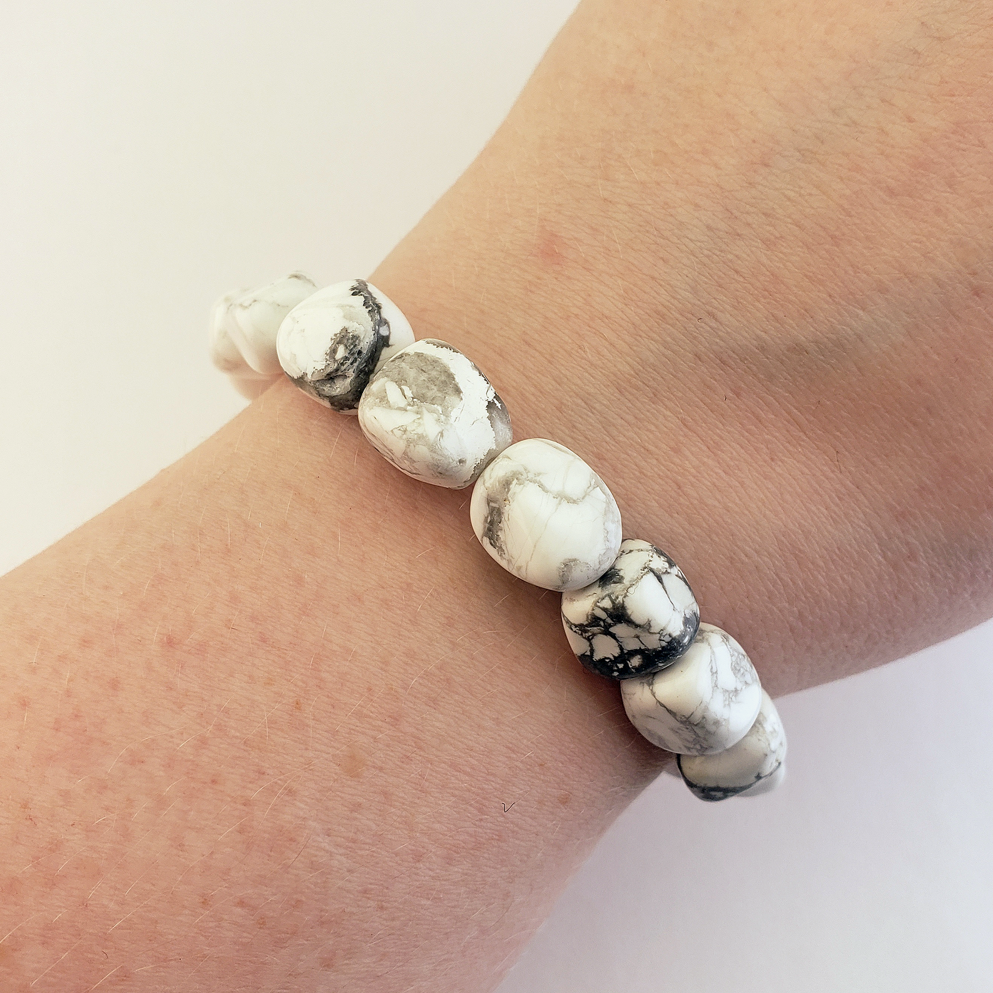 Howlite Gemstone Nugget Stretch Bracelet - On Wrist