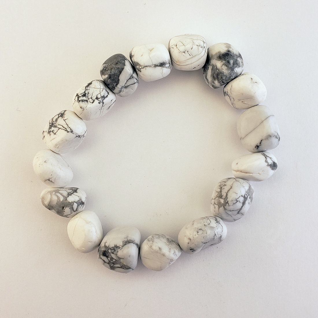 Howlite Gemstone Nugget Stretch Bracelet - White Background