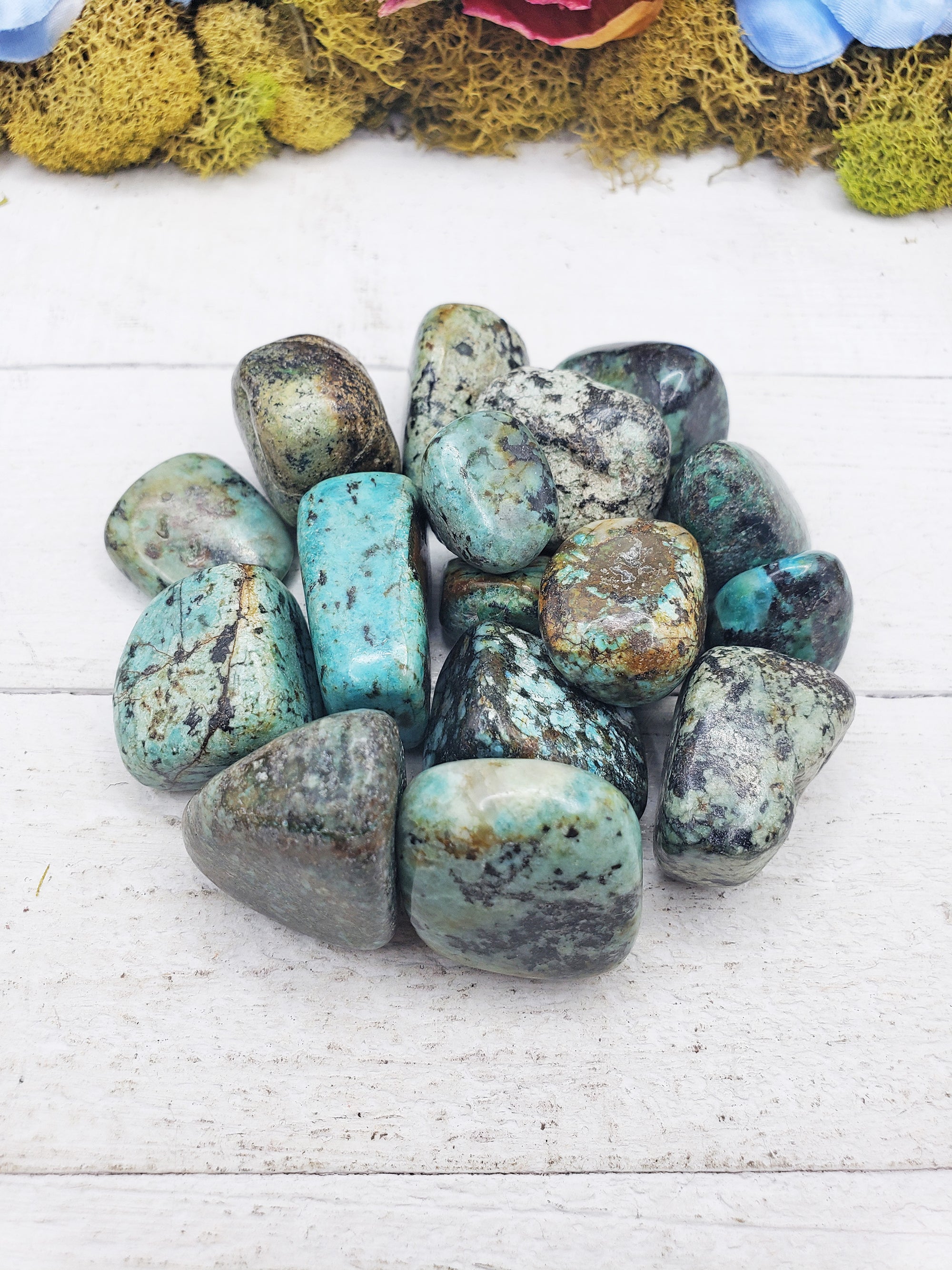 african turquoise stones on display