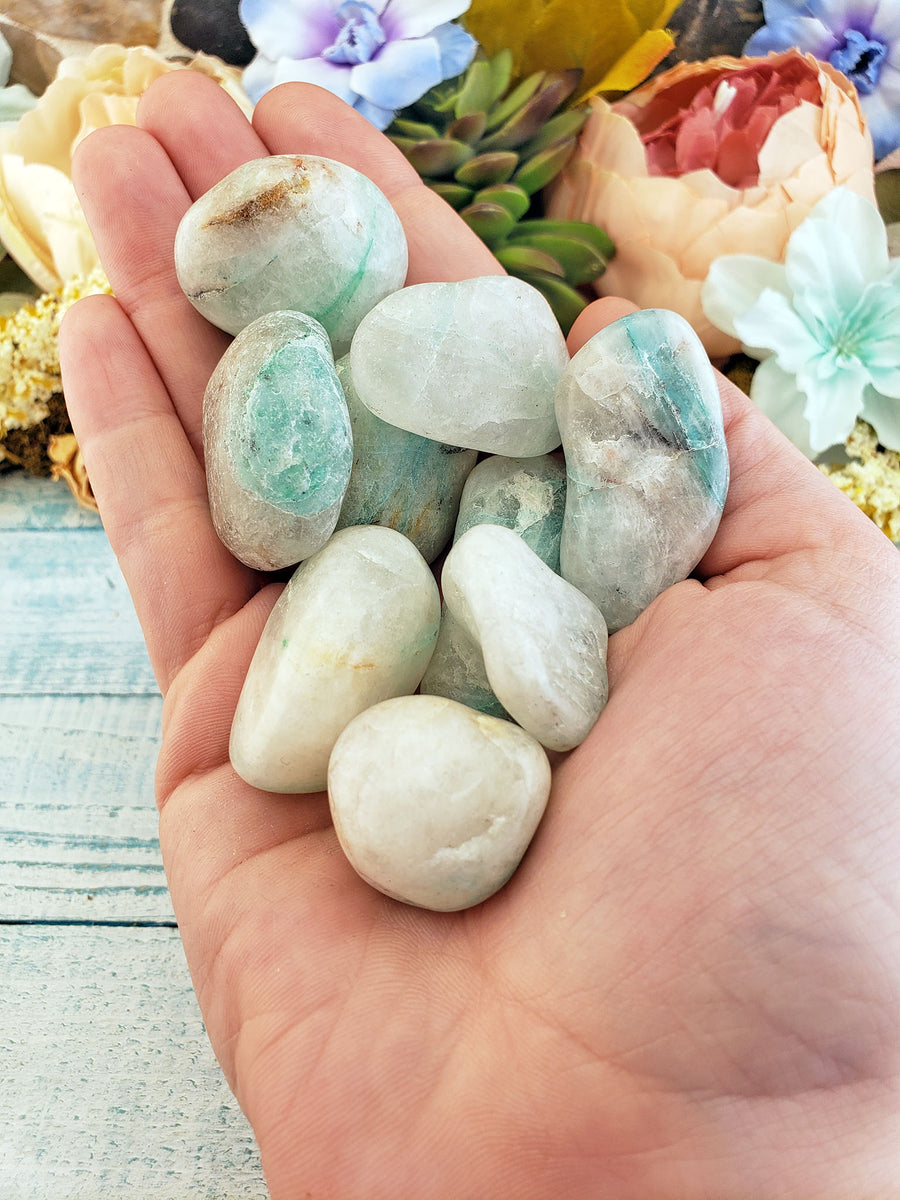 Quartz with Chrysocolla Tumble Stone - Single Stone