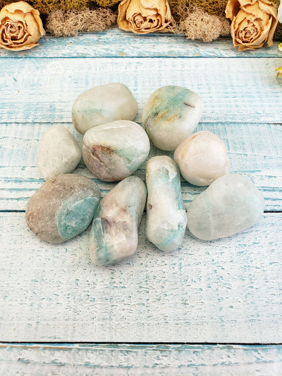 Quartz with Chrysocolla Tumble Stone - Single Stone