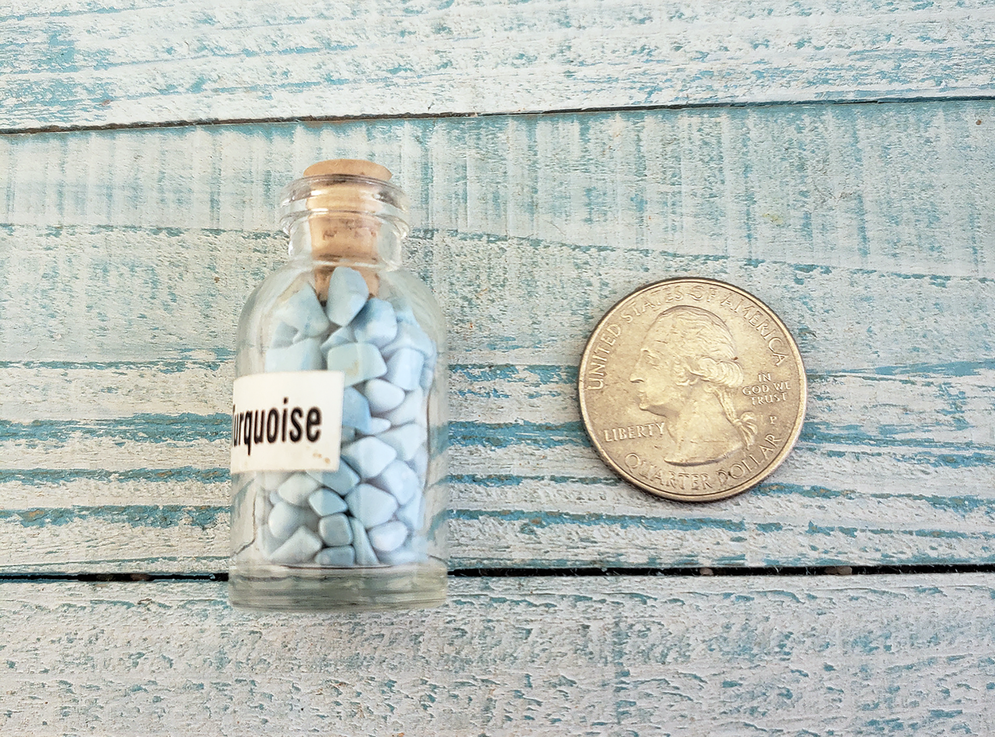 Imitation Turquoise Turquenite Blue Howlite Crystal Chips Bottle - One Bottle - Measurements