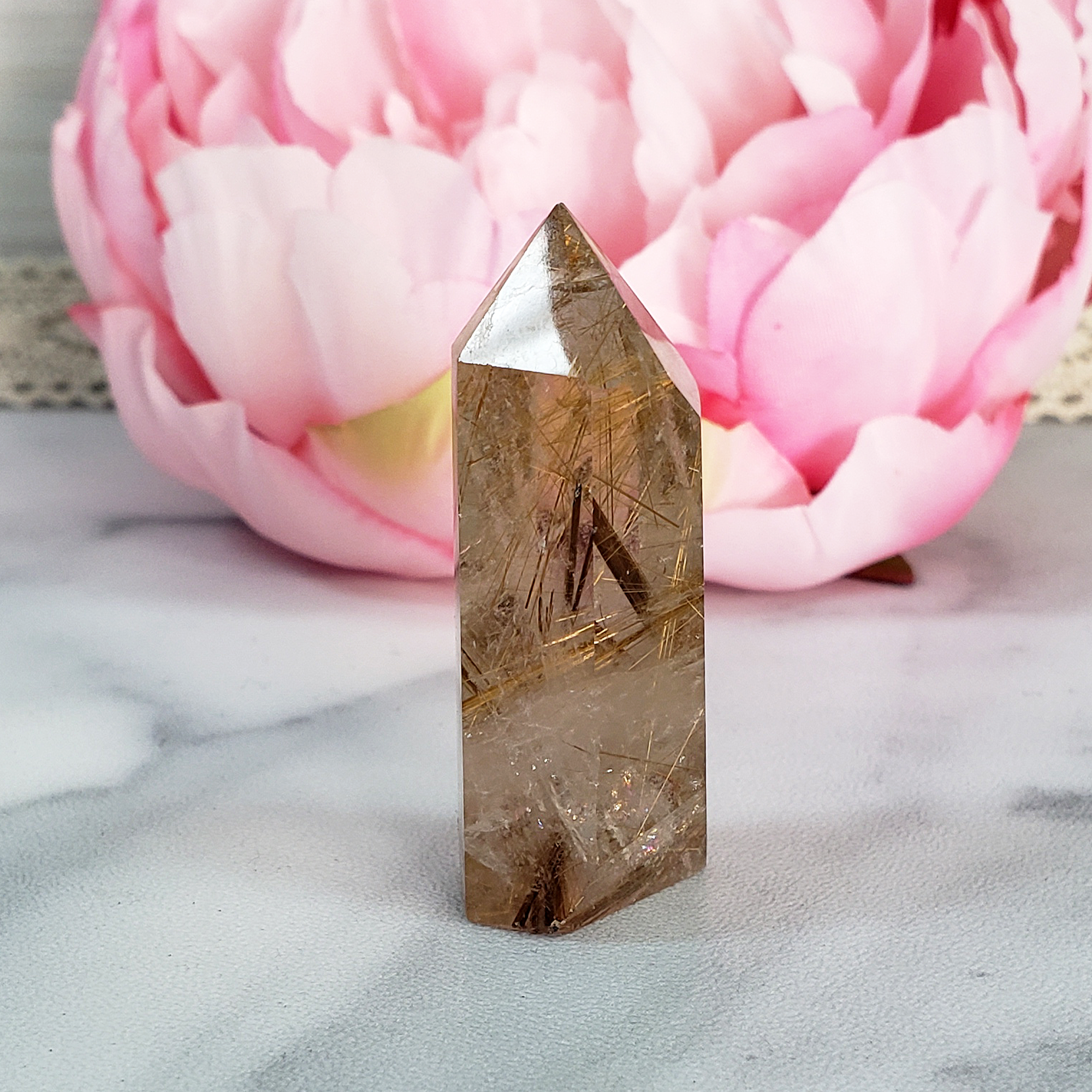 Unique Rutilated Quartz Crystal Tower Natural Gemstone Point | Inanna