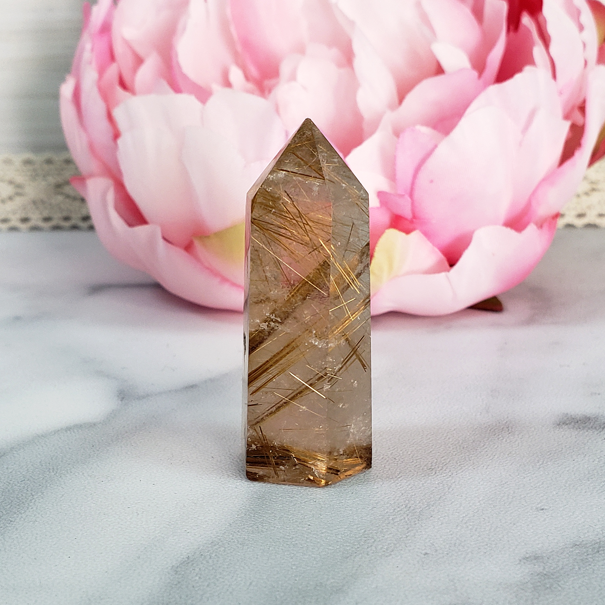 Unique Rutilated Quartz Crystal Tower Natural Gemstone Point | Inanna - 2