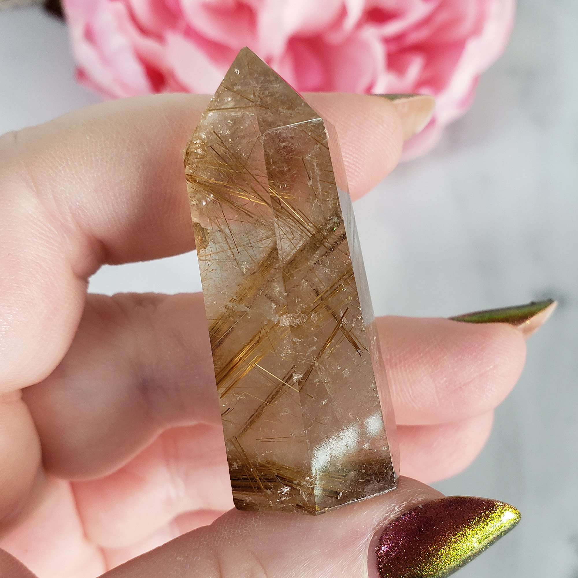 Unique Rutilated Quartz Crystal Tower Natural Gemstone Point | Inanna - 3