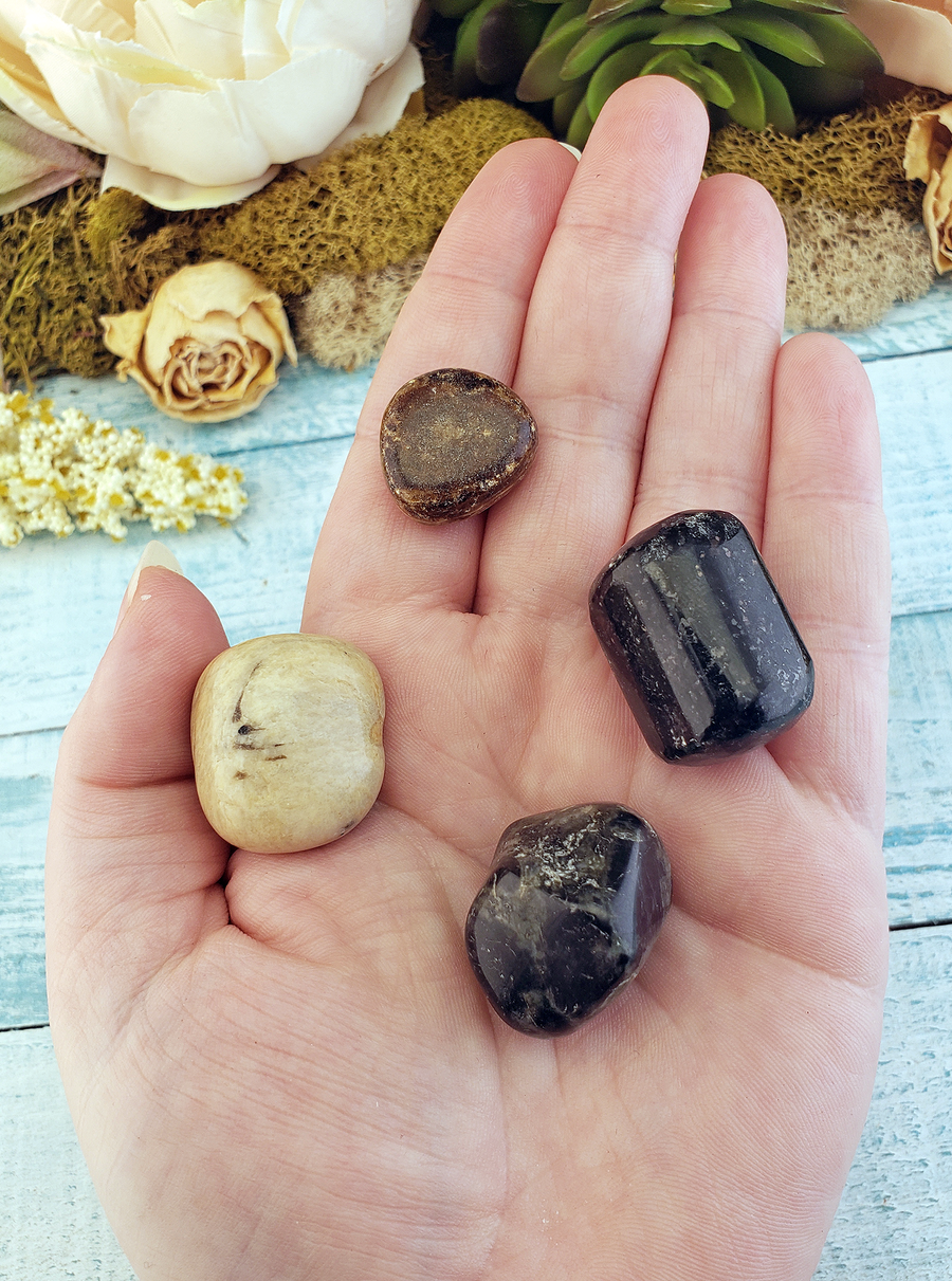 Inspiration & Learning - Set of Four Tumbled Stones with Pouch - Natural Crystals