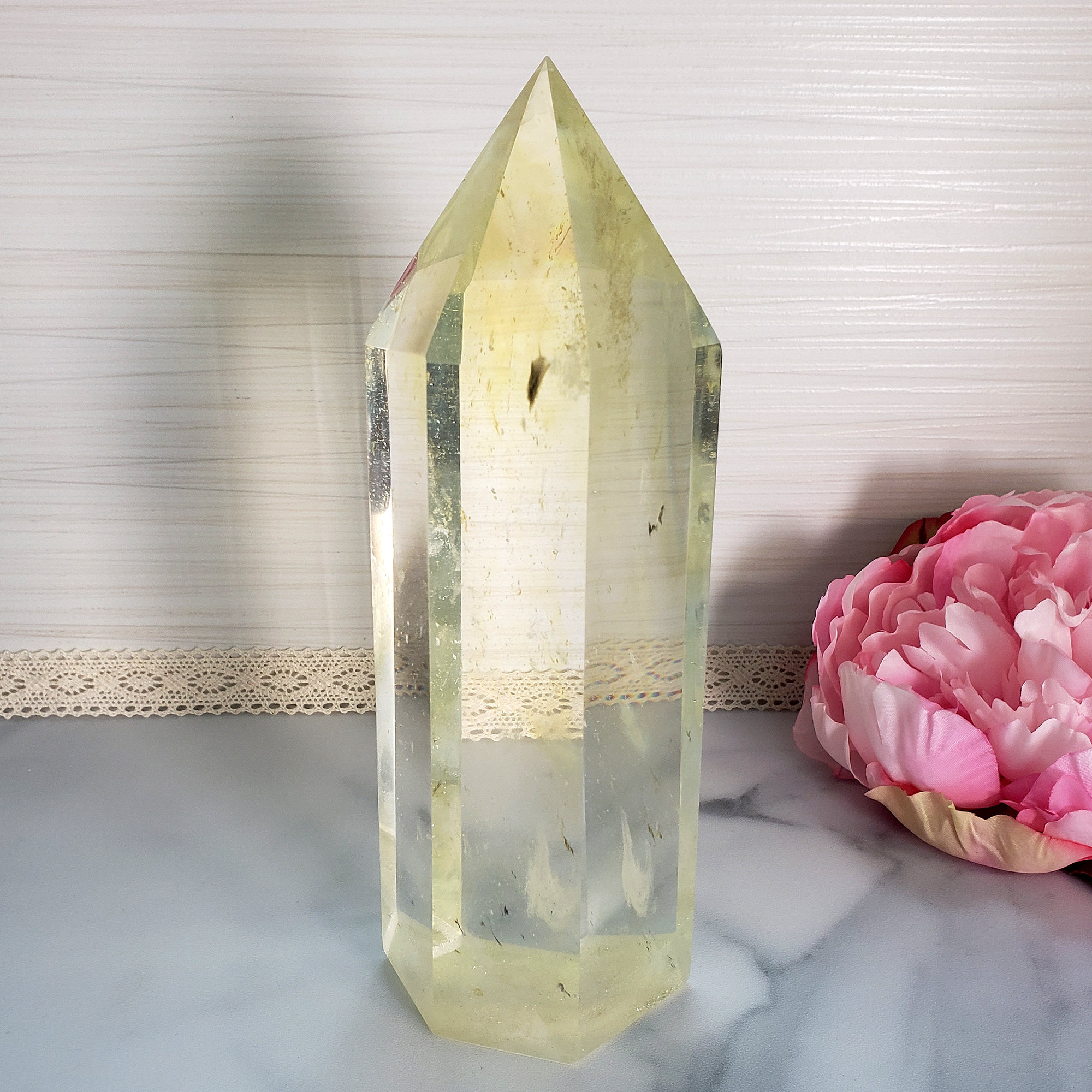 Unique JUMBO Yellow Obsidian Crystal Manmade Gemstone Tower - Istanu - Spots
