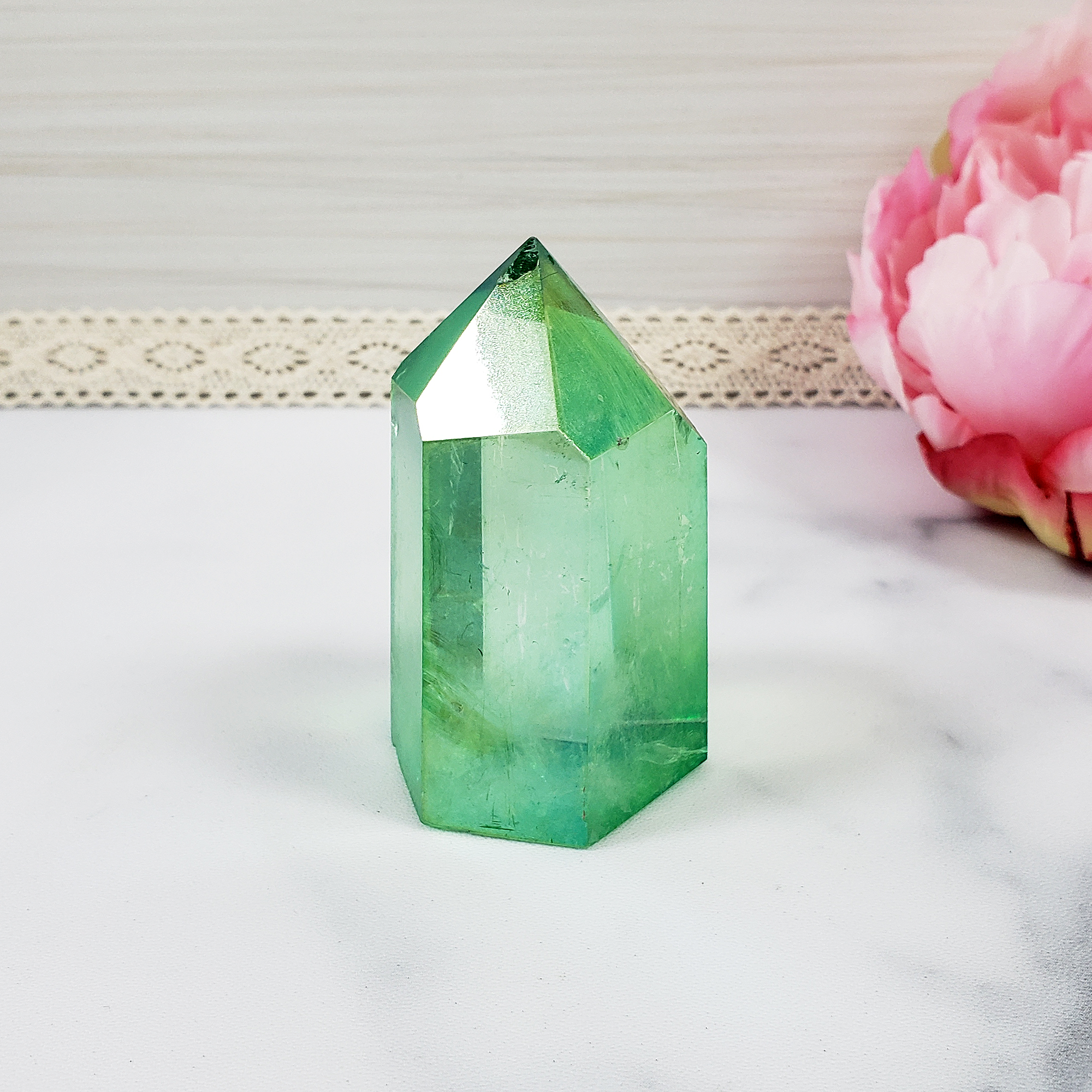 Unique Green Apple Aura Quartz Crystal Tower Rainbow Crystal Point - Jack - Visible Aura Imperfection