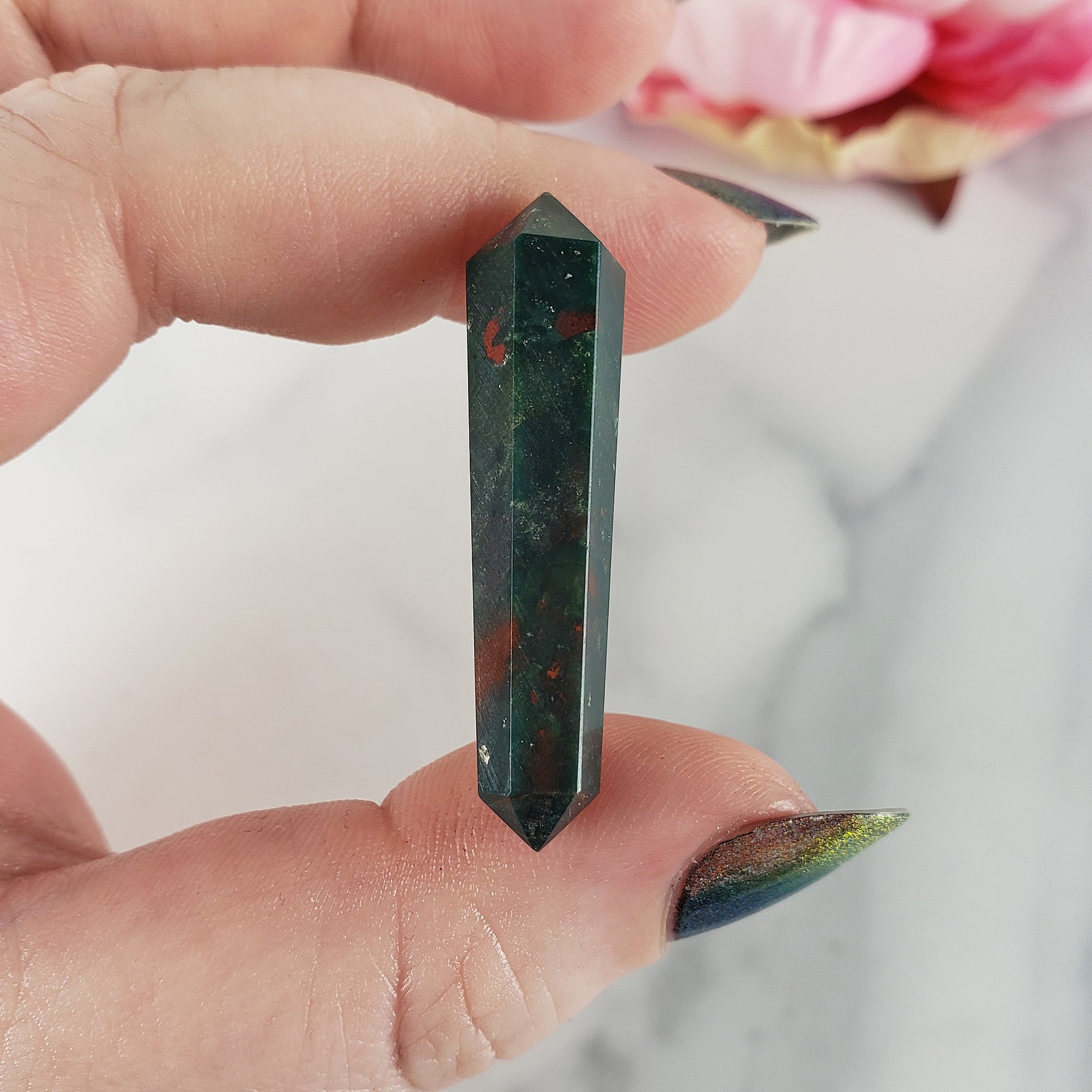 Unique Mini Bloodstone Natural Gemstone Double Terminated Crystal Wand | Jovial - 4