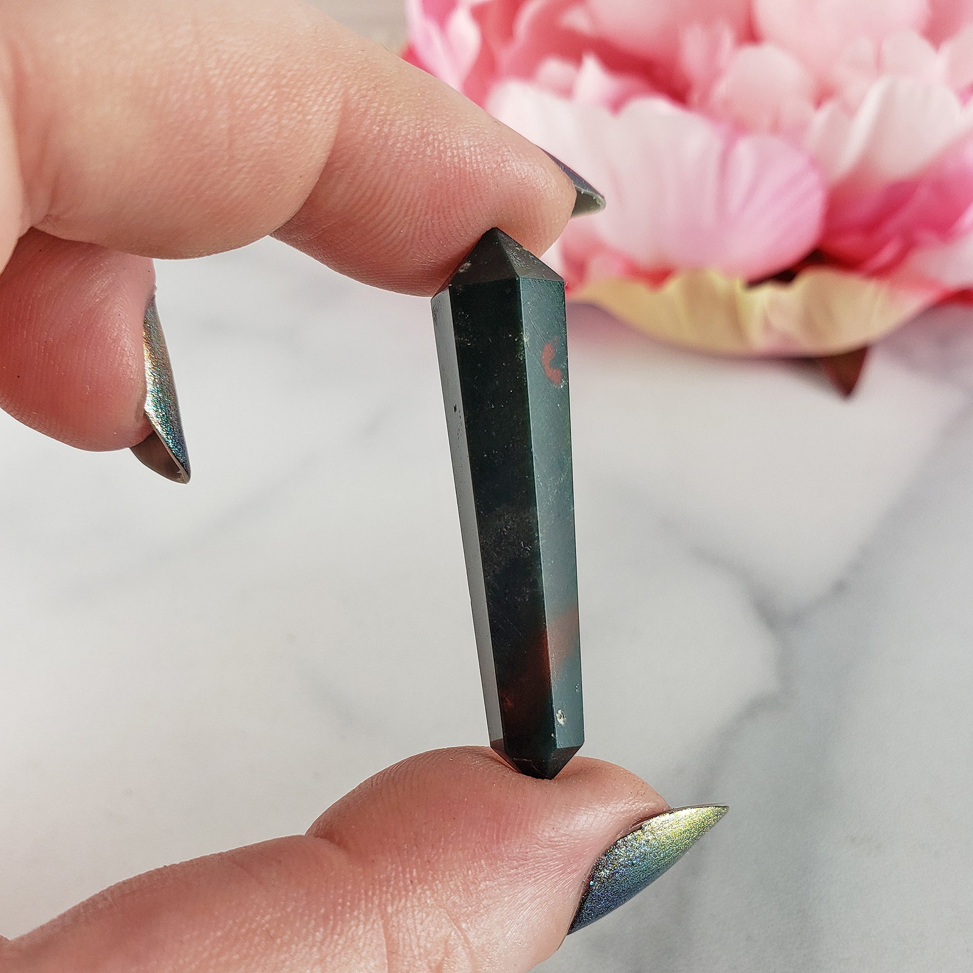 Unique Mini Bloodstone Natural Gemstone Double Terminated Crystal Wand | Jovial