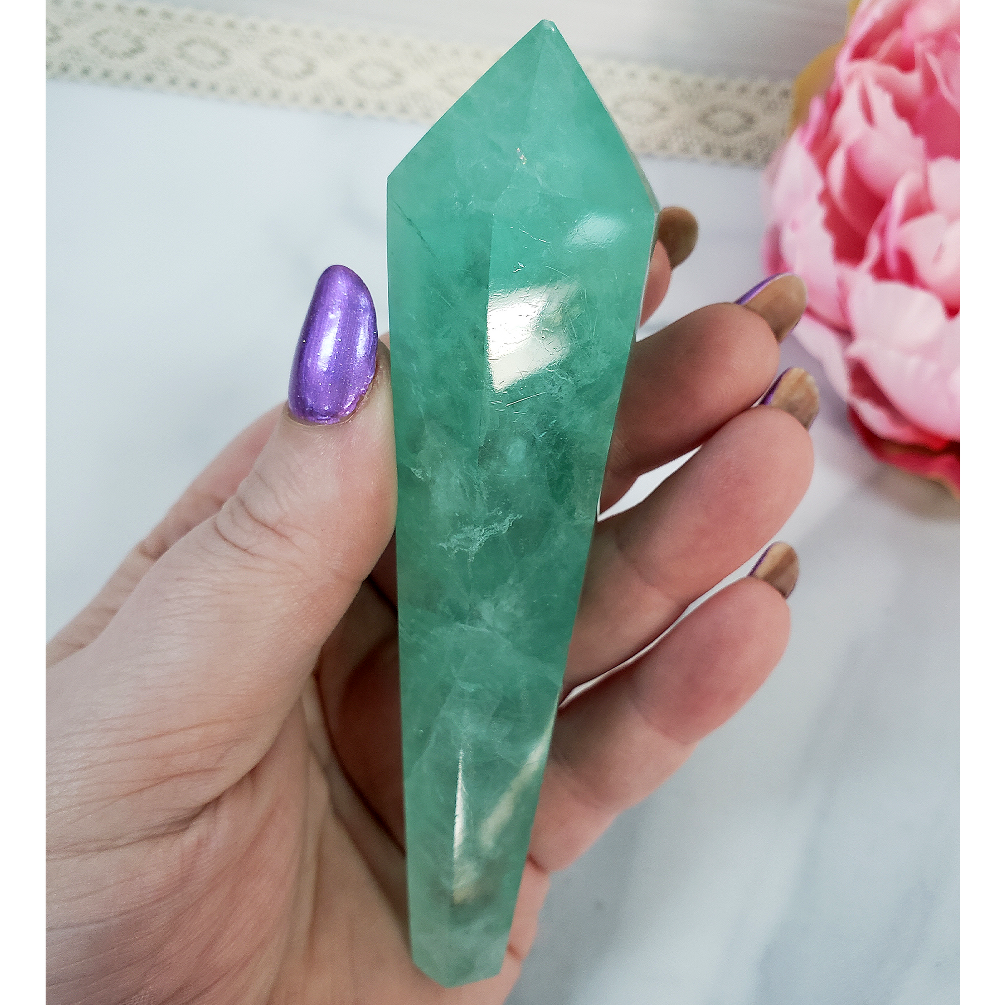 Unique Aqua Green Fluorite Crystal Wand Natural Gemstone Scepter | Kai - 3