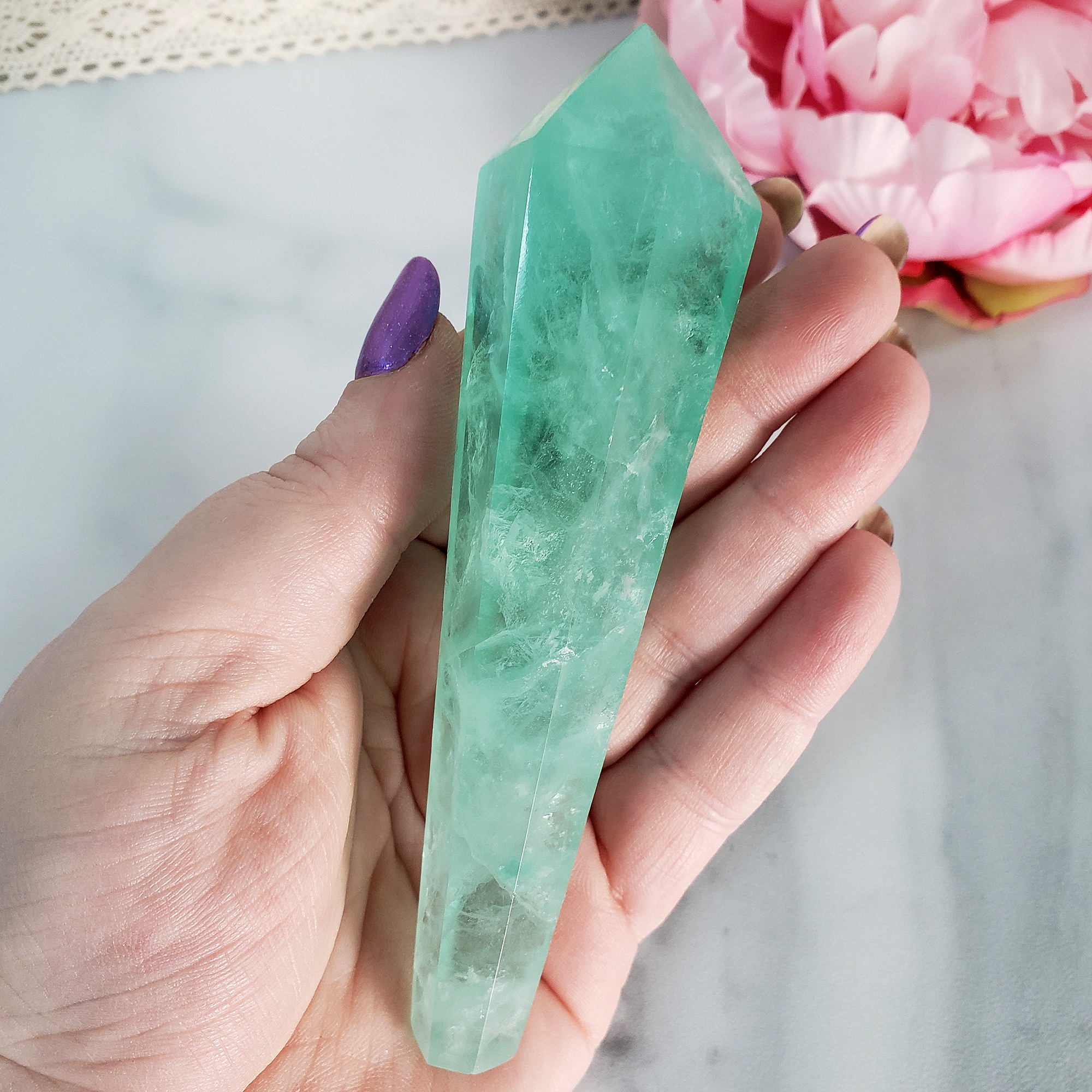 Unique Aqua Green Fluorite Crystal Wand Natural Gemstone Scepter | Kai