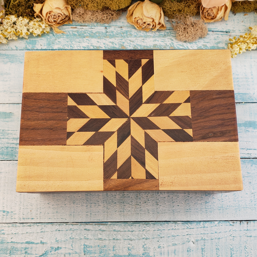 Kaleidoscope Pattern Mosaic Wooden Decorative Trinket Storage Box - 6 x 4 Inches - 2