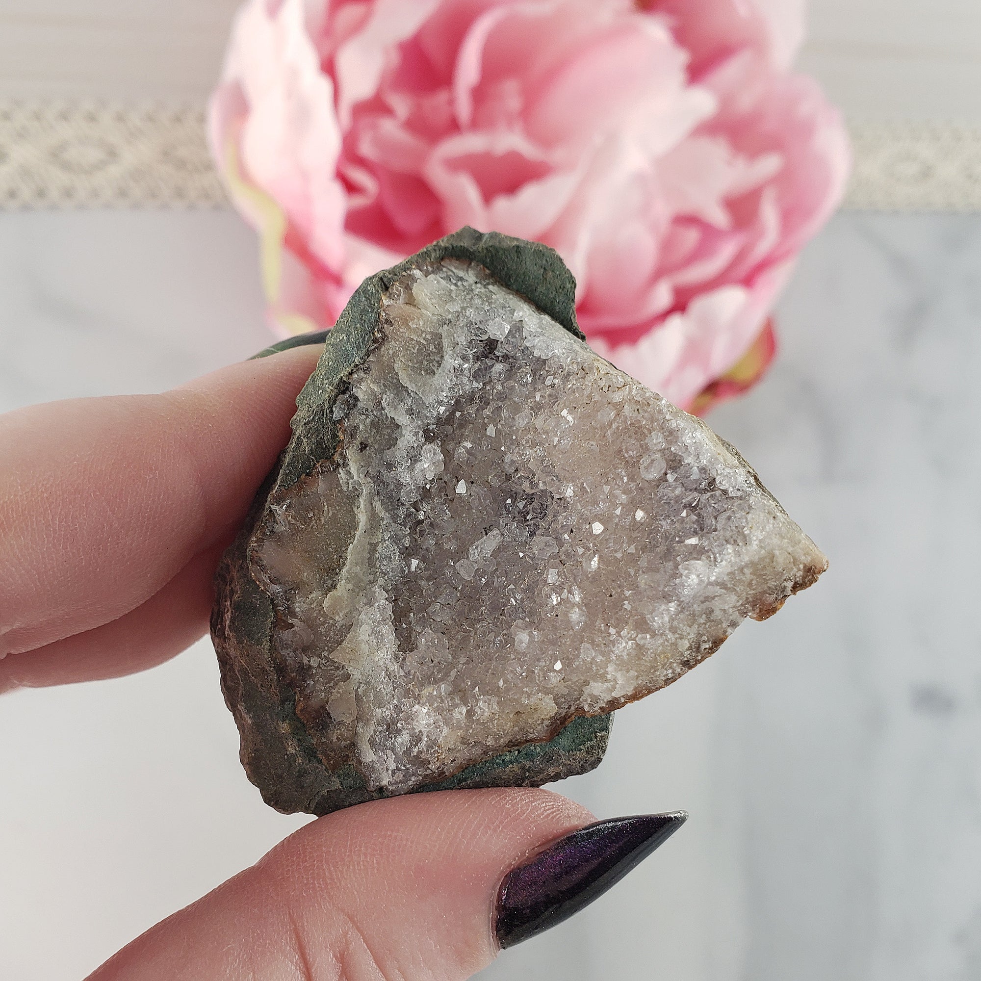Unique Pale Druzy Amethyst Crystal Cluster Natural Gemstone | Kikyo
