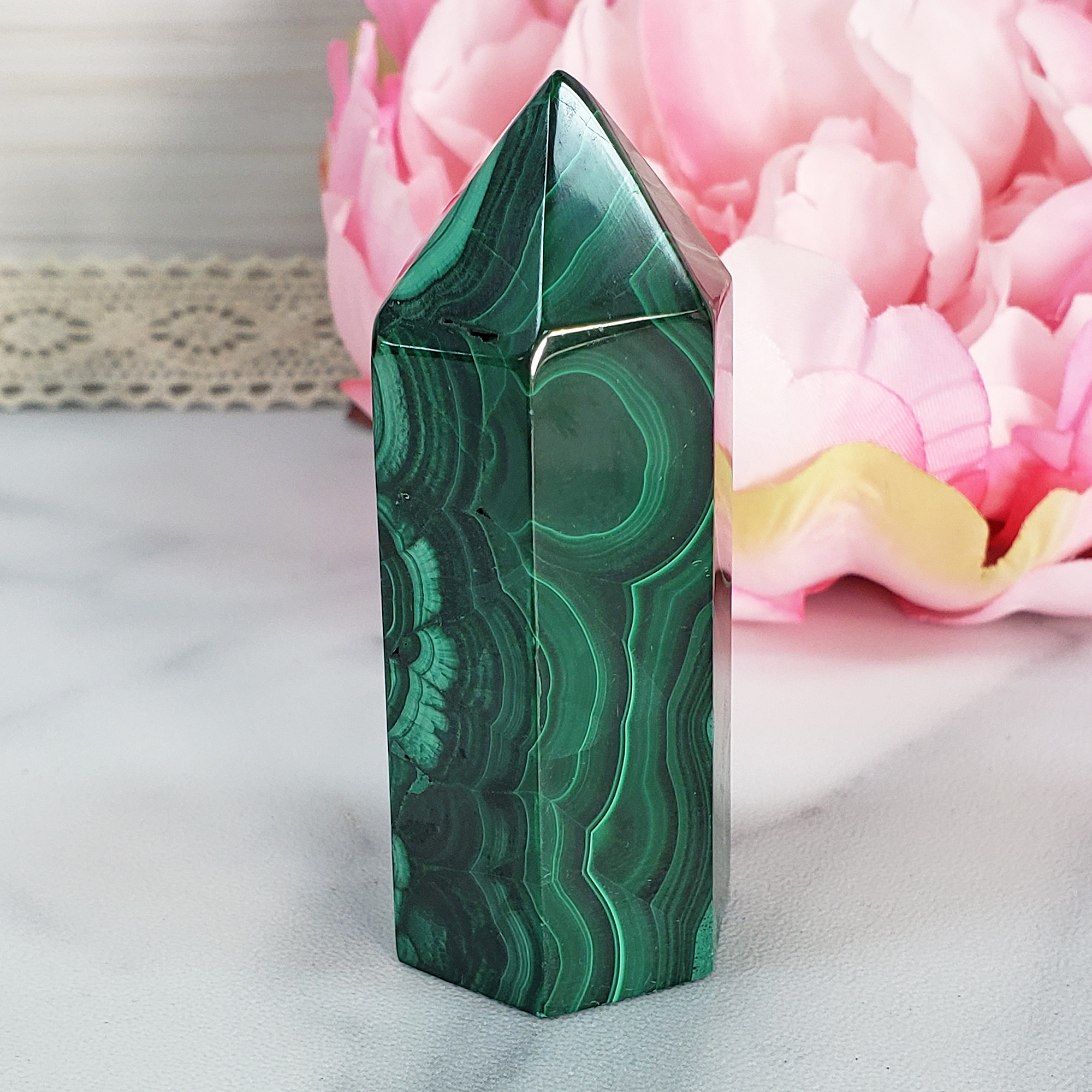 Unique Malachite Stone Natural Crystal Tower Point | Kinich - 6