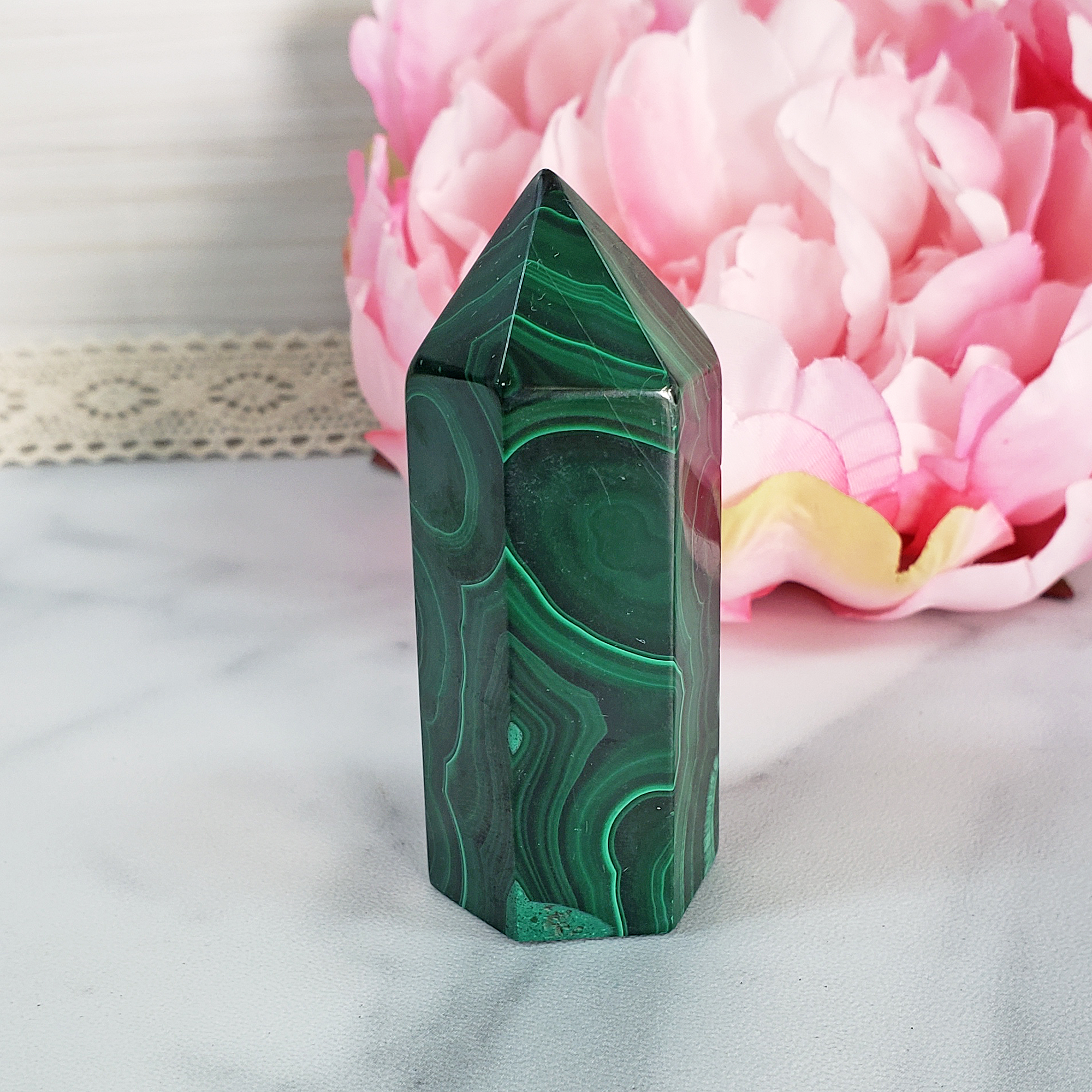 Unique Malachite Stone Natural Crystal Tower Point | Kinich