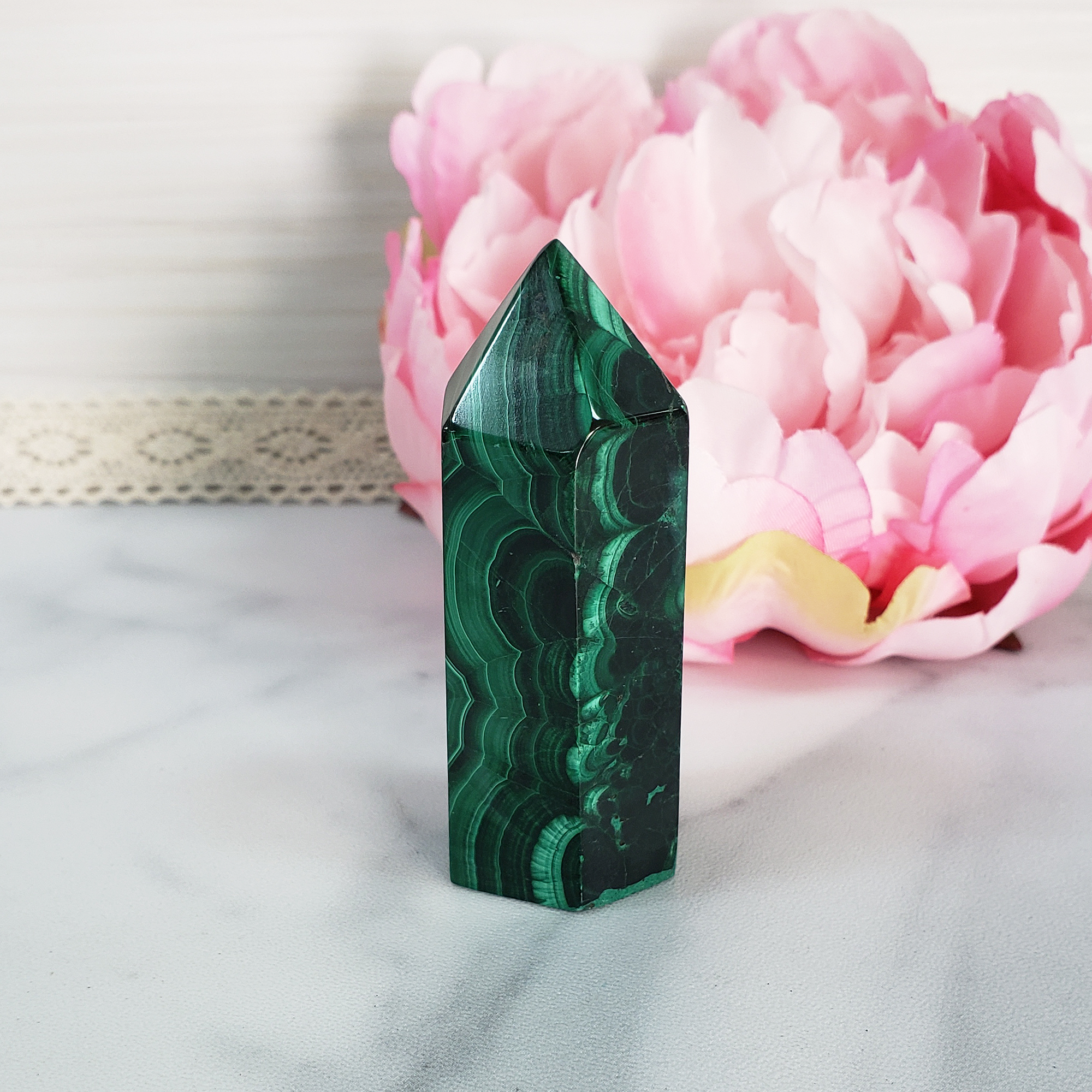 Unique Malachite Stone Natural Crystal Tower Point | Kinich - 1