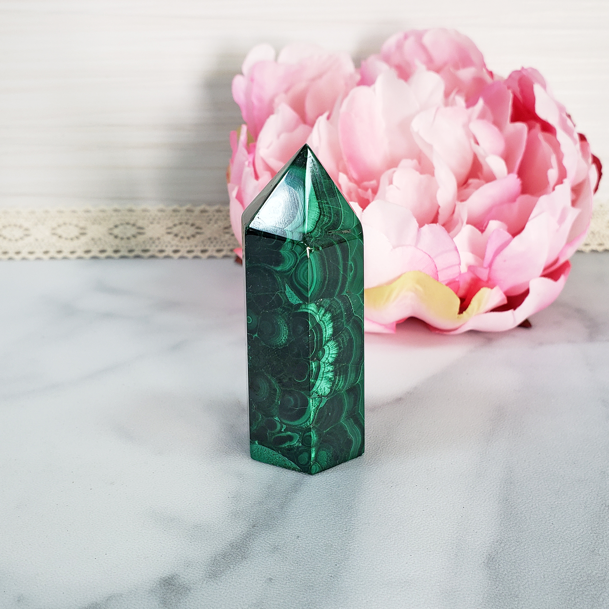 Unique Malachite Stone Natural Crystal Tower Point | Kinich - 5