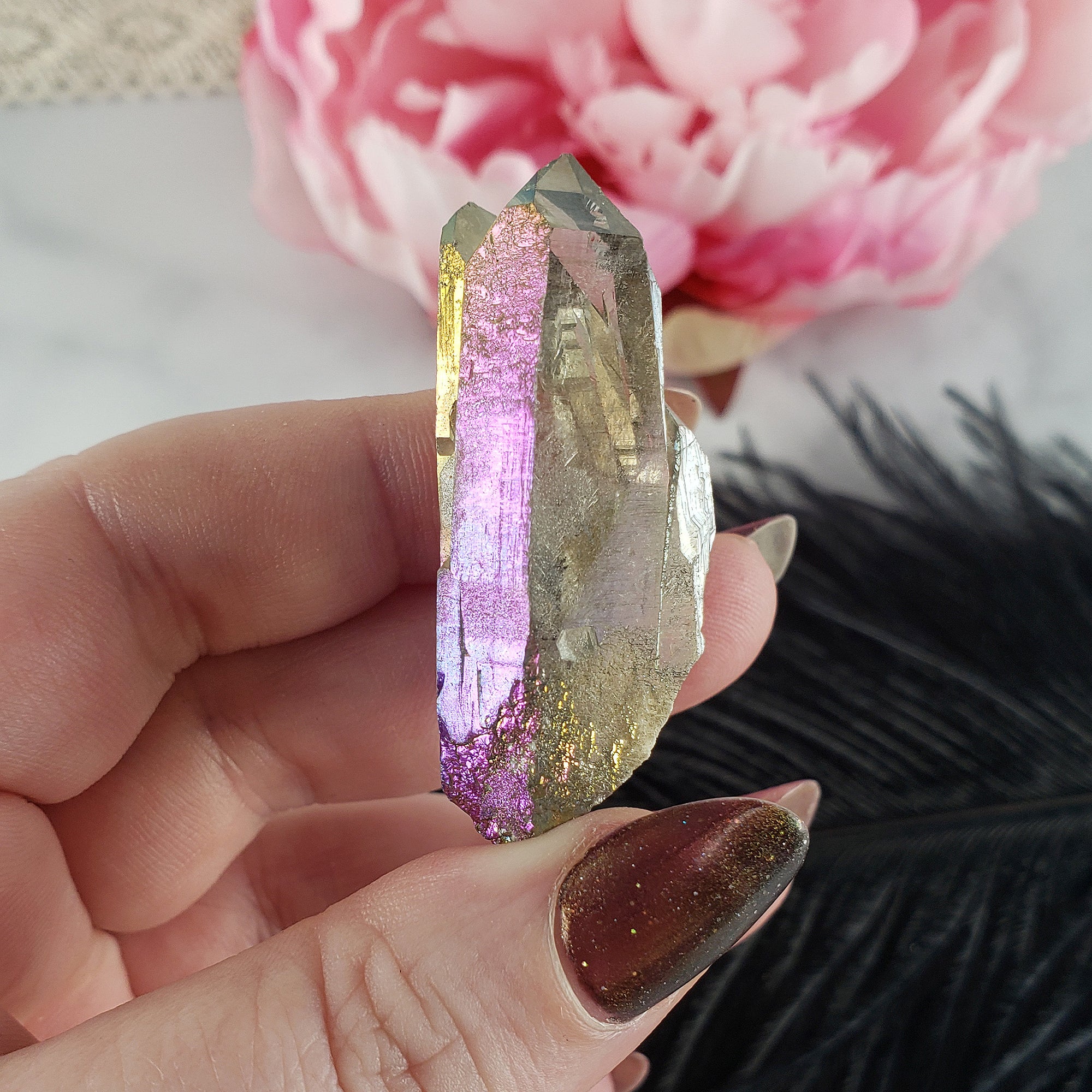 Unique Titanium Rainbow Aura Quartz Crystal Treated Gemstone | Kiseki - 1