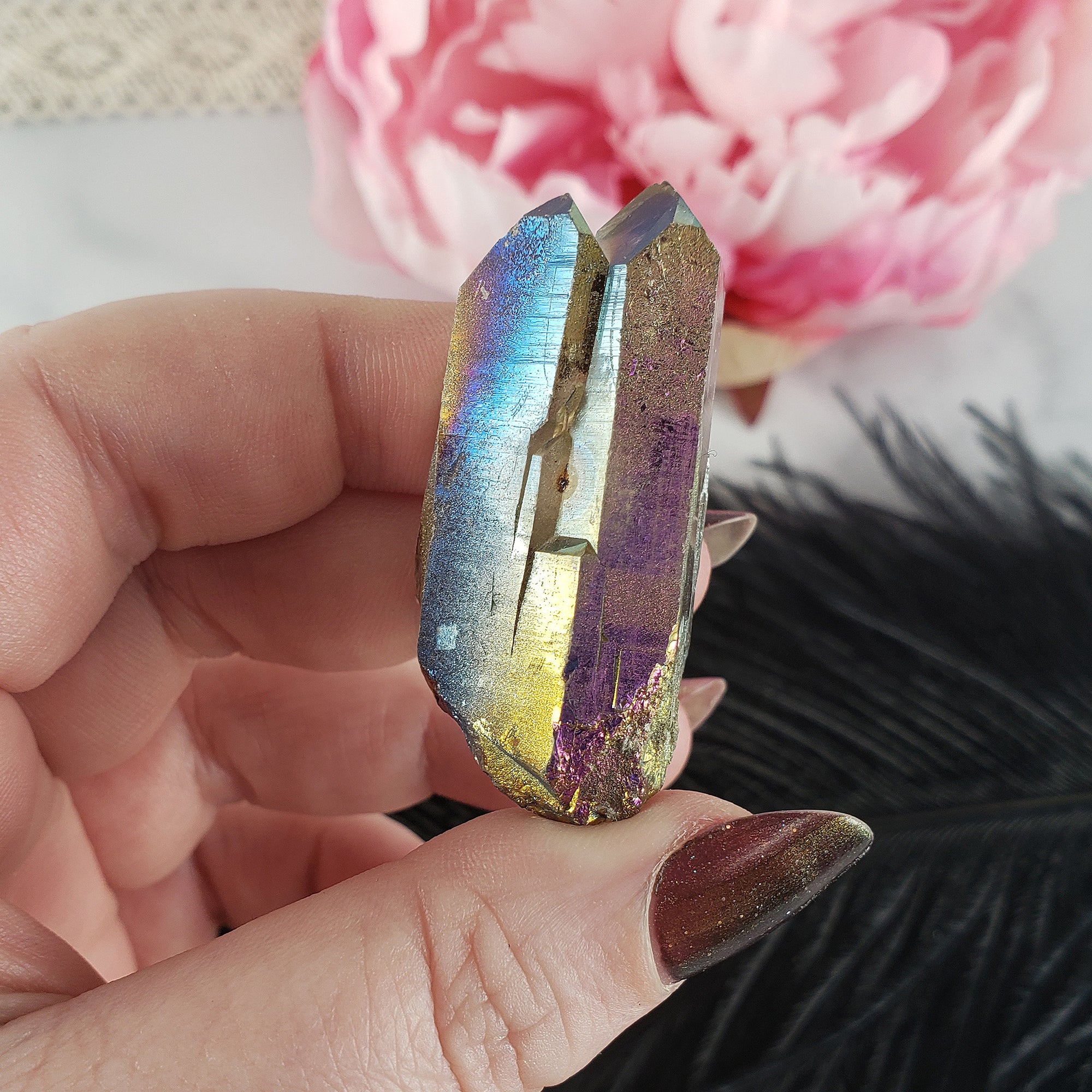 Unique Titanium Rainbow Aura Quartz Crystal Treated Gemstone | Kiseki