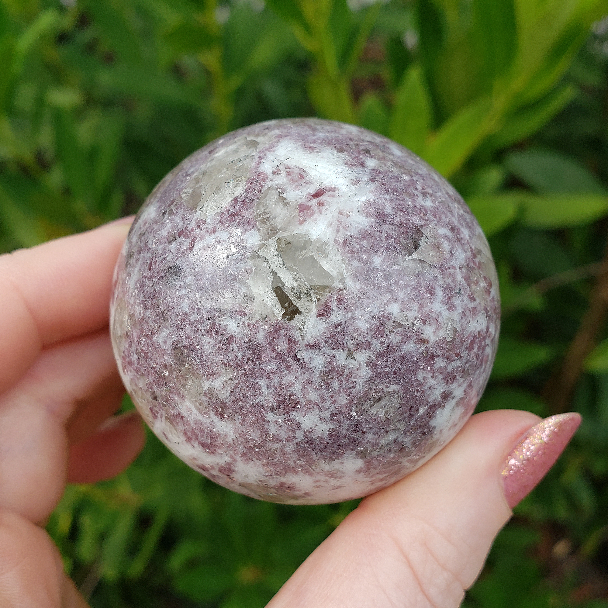 Unique Lepidolite in Milky Quartz Crystal Sphere Natural Gemstone Orb | 51mm | Kuebiko - 4