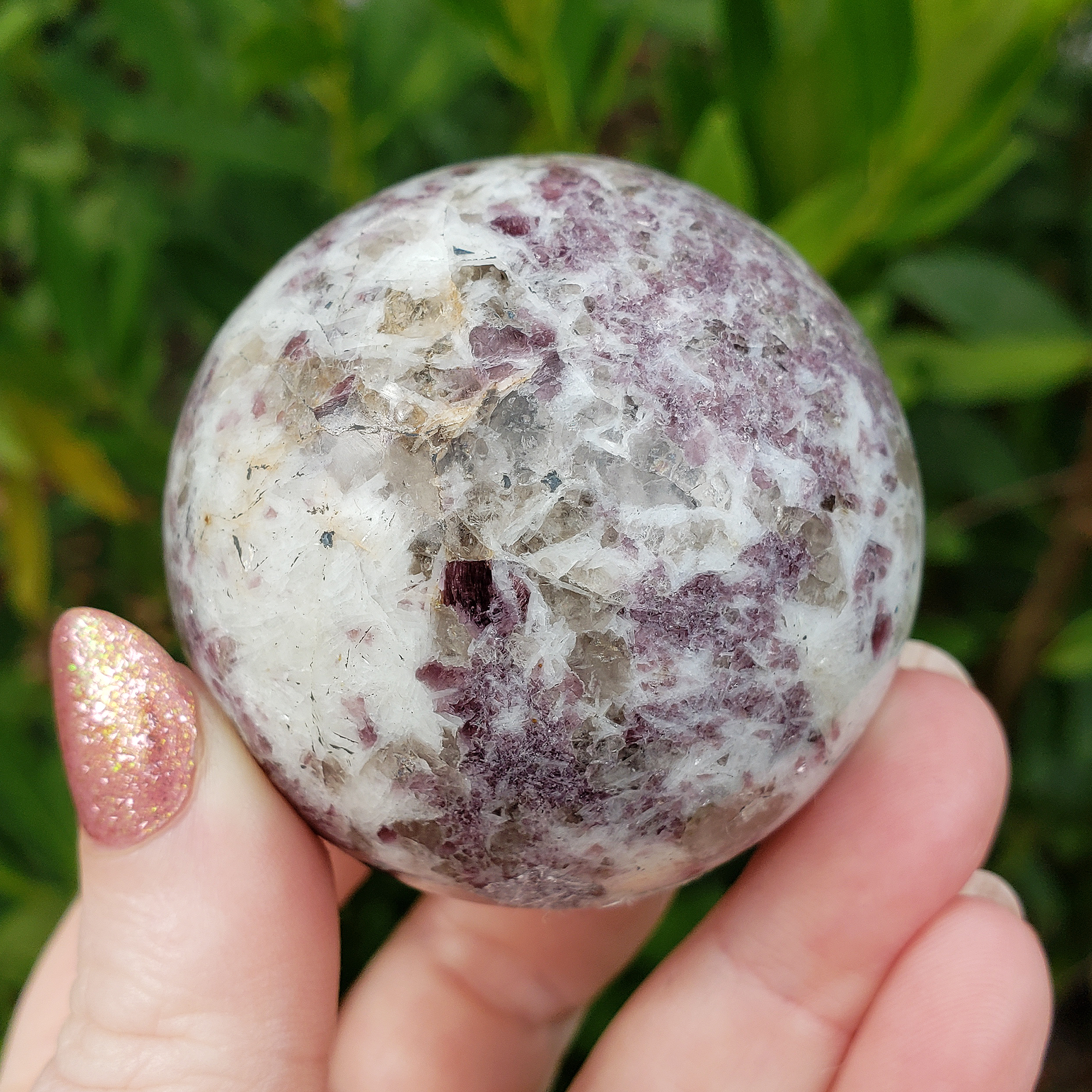 Unique Lepidolite in Milky Quartz Crystal Sphere Natural Gemstone Orb | 51mm | Kuebiko - 5