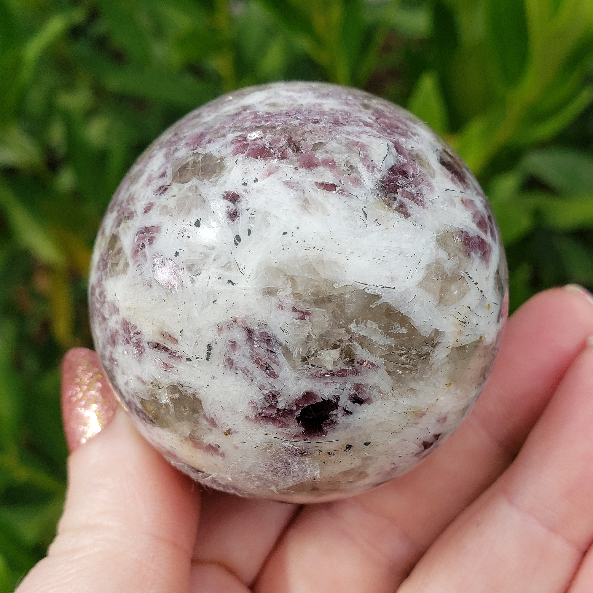 Unique Lepidolite in Milky Quartz Crystal Sphere Natural Gemstone Orb | 51mm | Kuebiko - 6